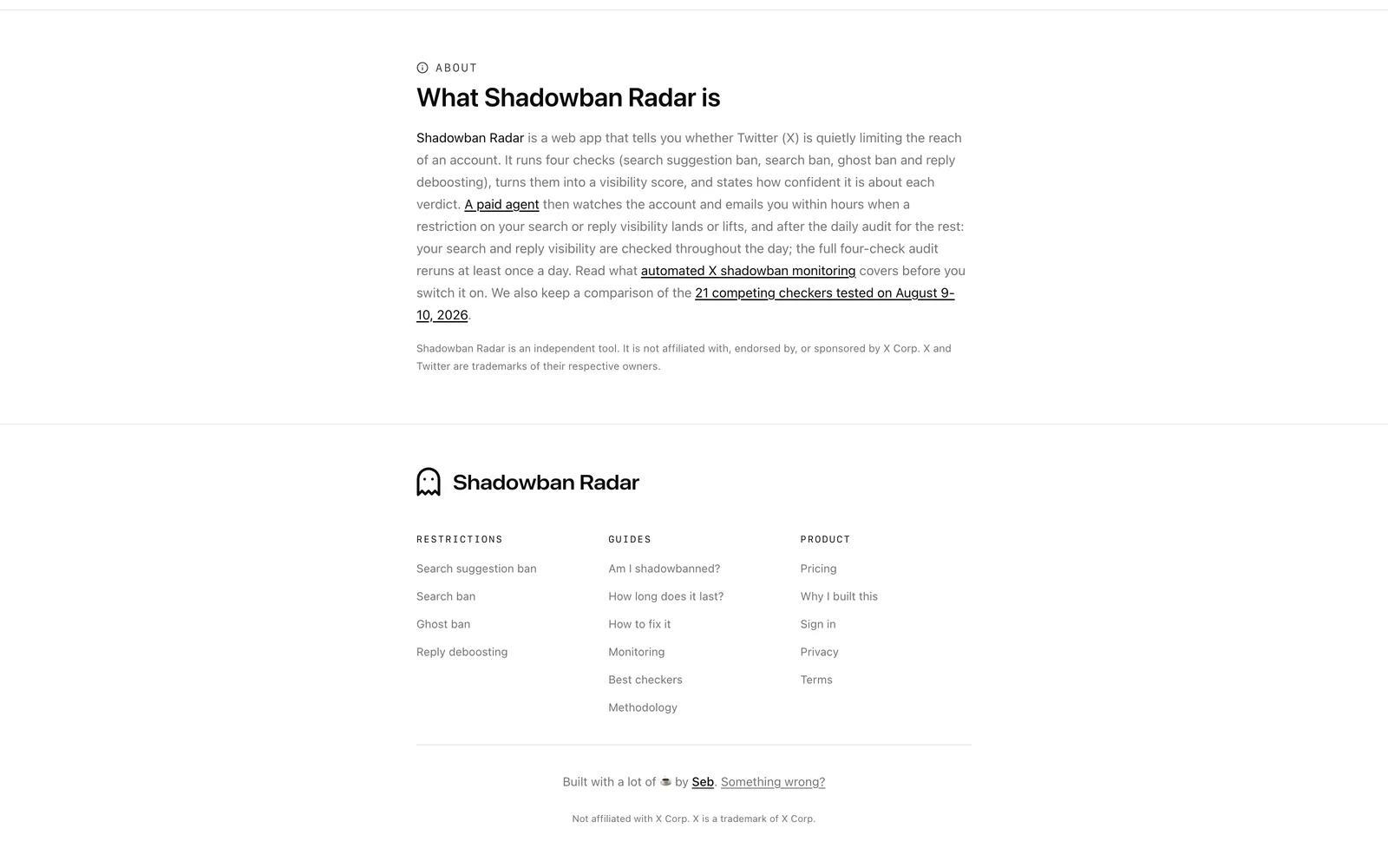 Bottom screenshot of ShadowbanRadar.com
