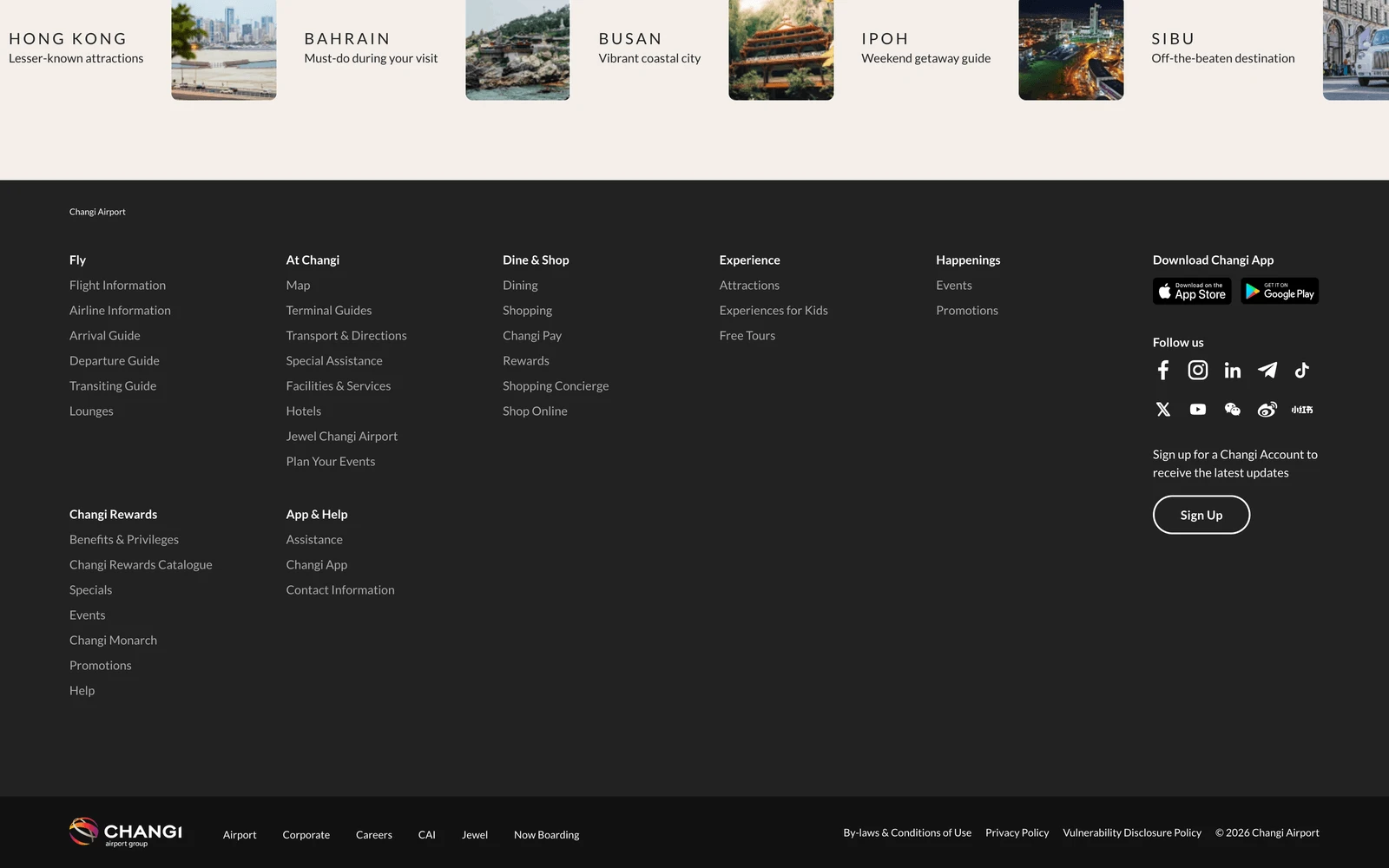 Bottom screenshot of ChangiAirport.com