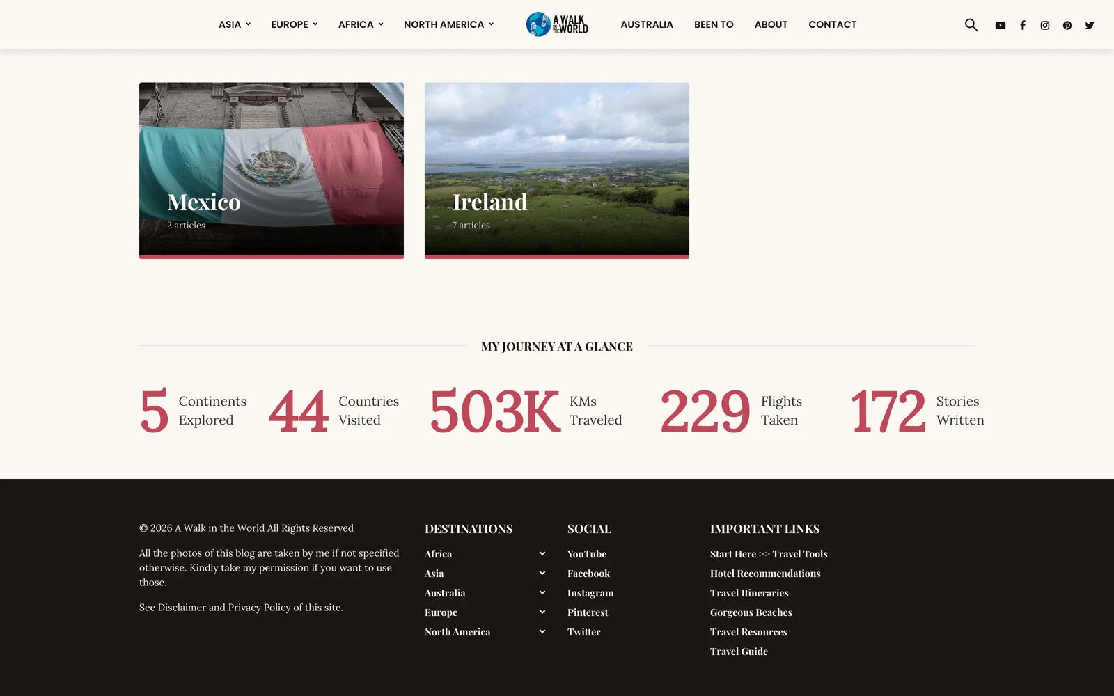 Bottom screenshot of AWalkInTheWorld.com