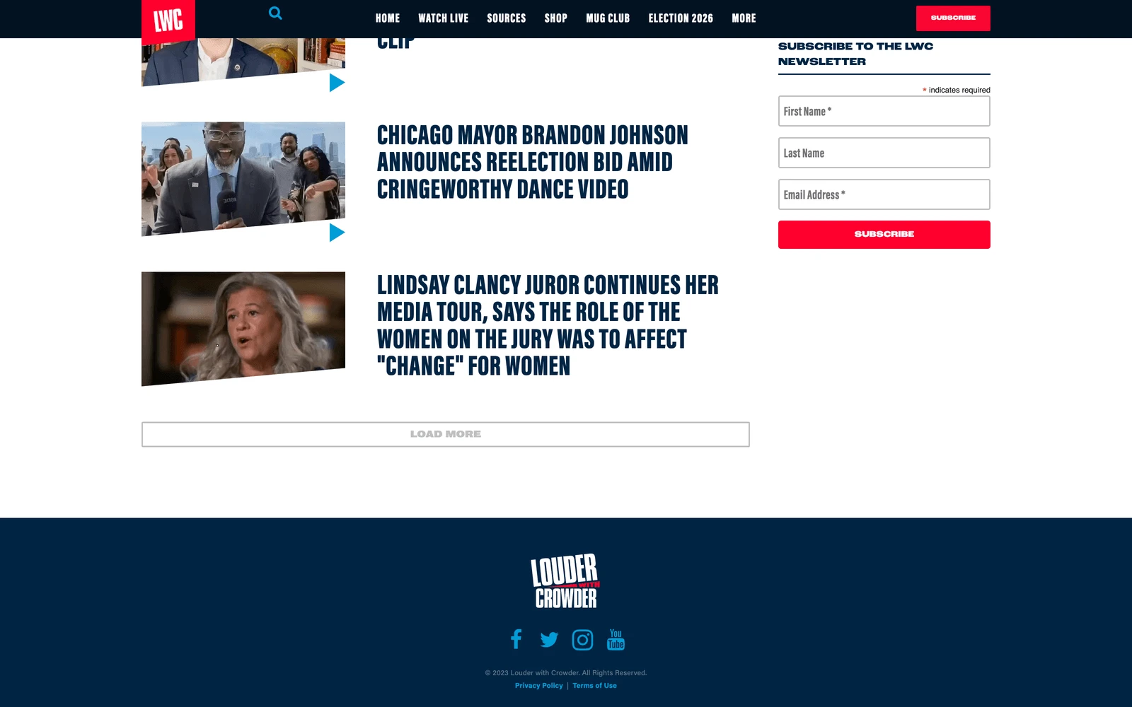 Bottom screenshot of LouderWithCrowder.com