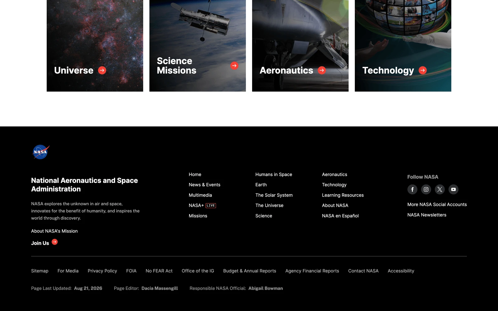 Bottom screenshot of NASA.gov