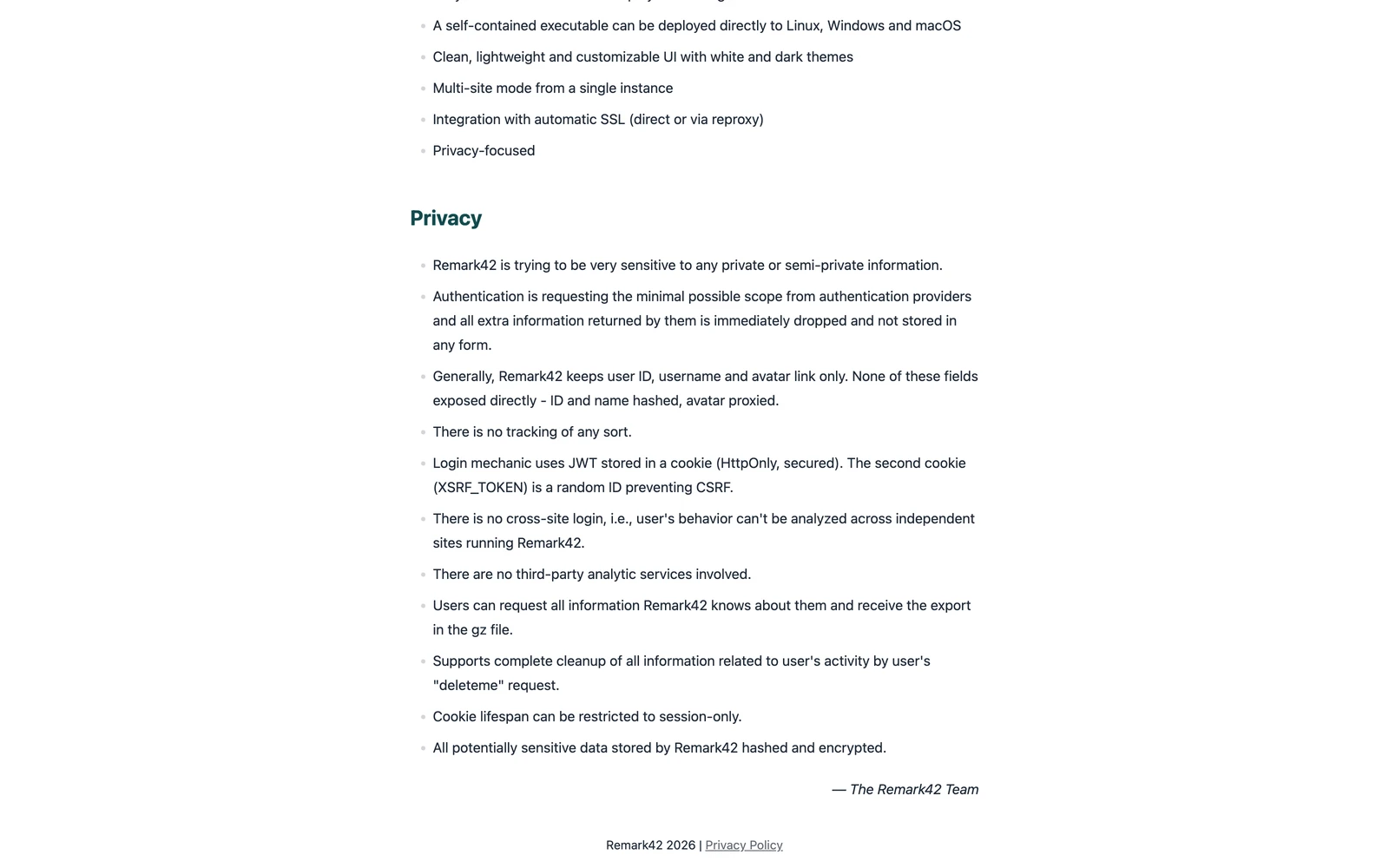 Bottom screenshot of Remark42.com