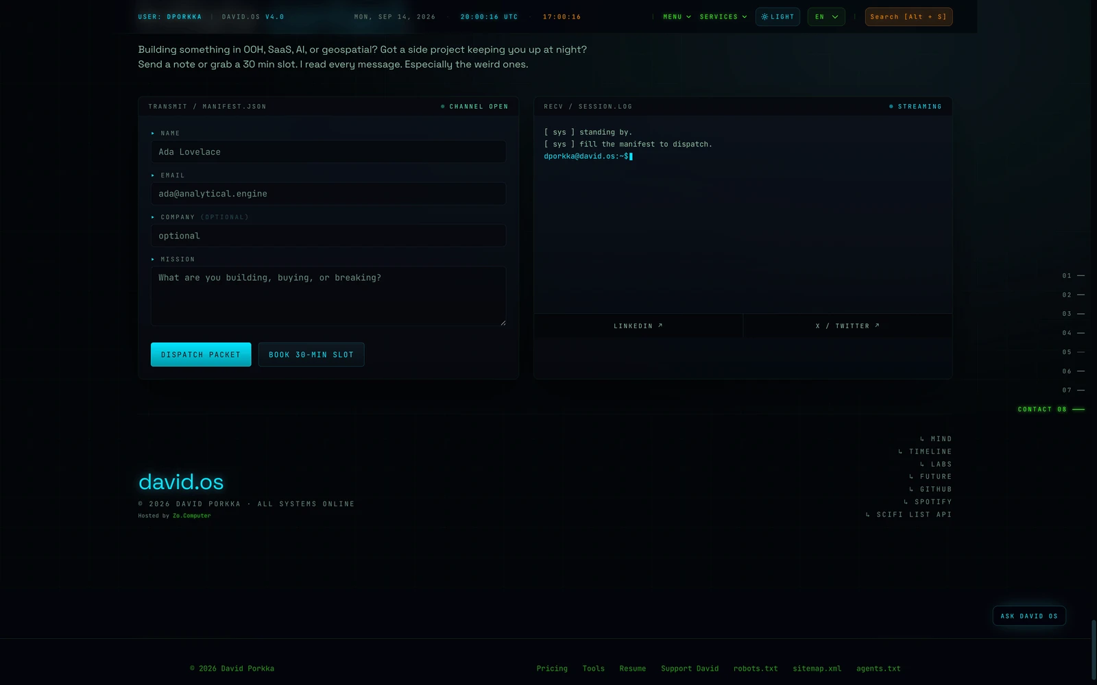 Bottom screenshot of DavidPorkka.com