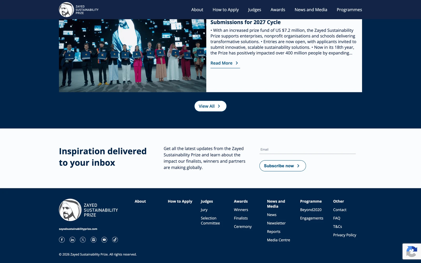Bottom screenshot of ZayedSustainabilityPrize.com