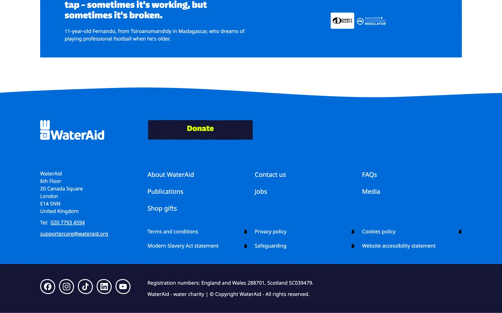 Bottom screenshot of WaterAid.org