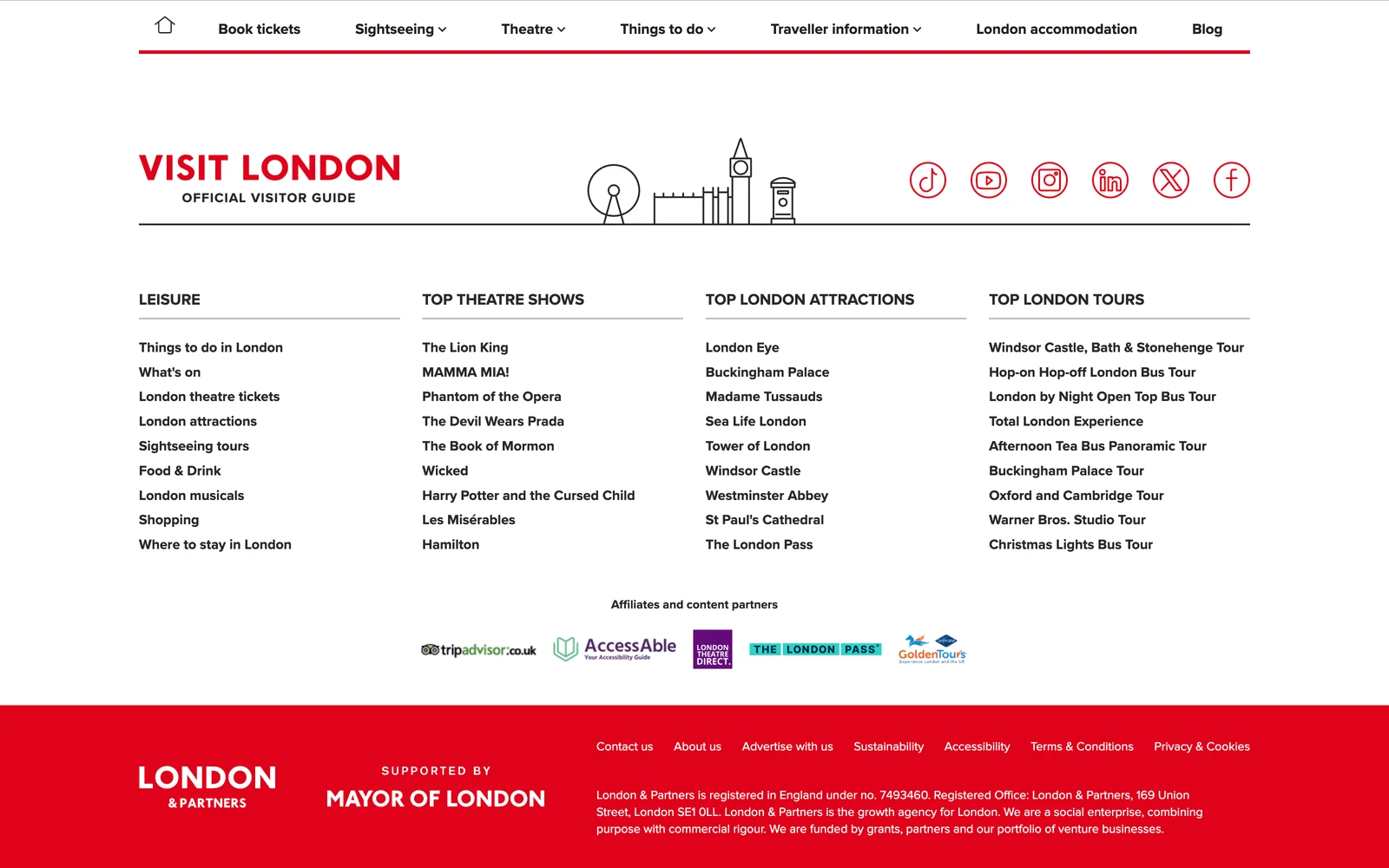 Bottom screenshot of VisitLondon.com