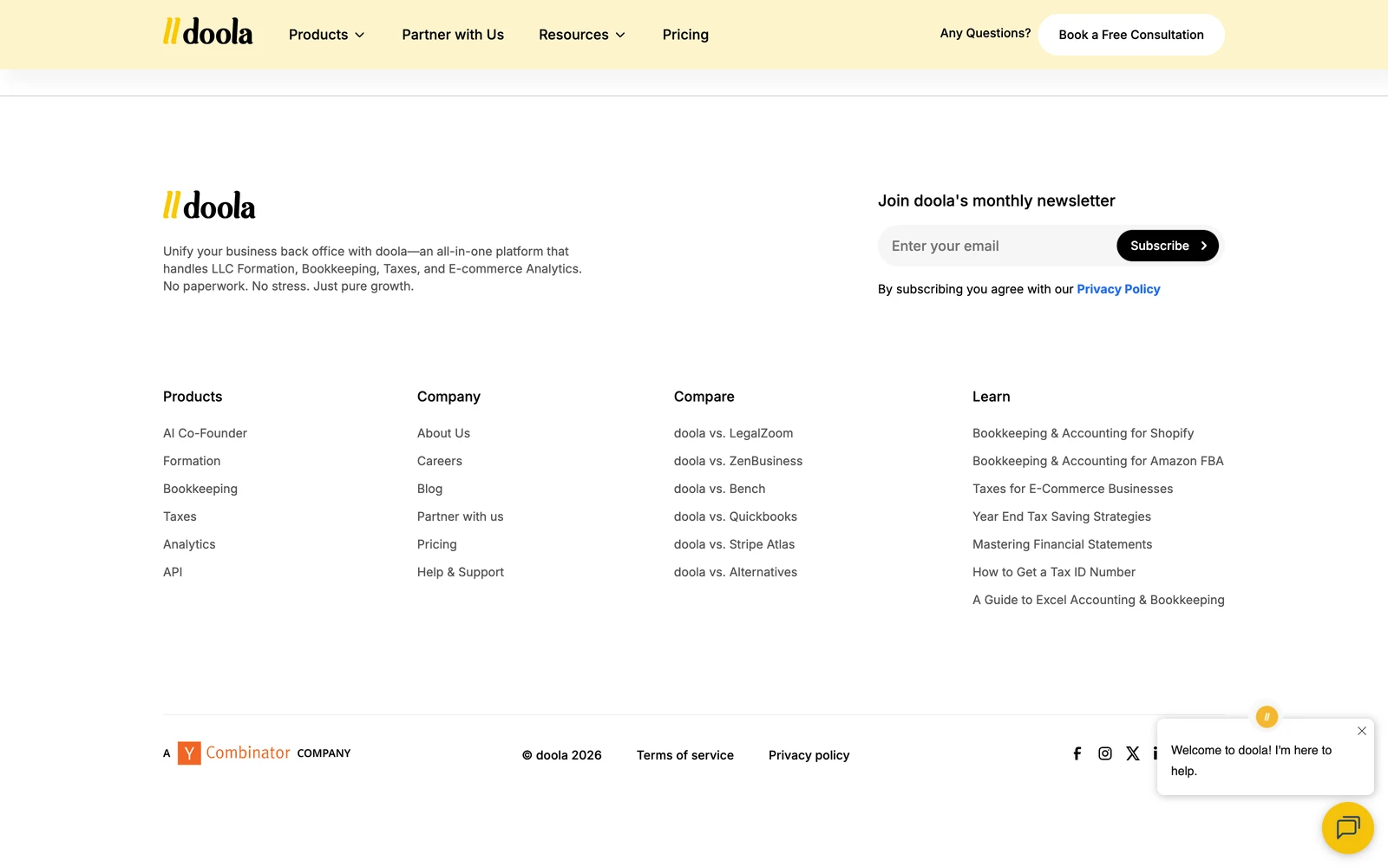 Bottom screenshot of Doola.com