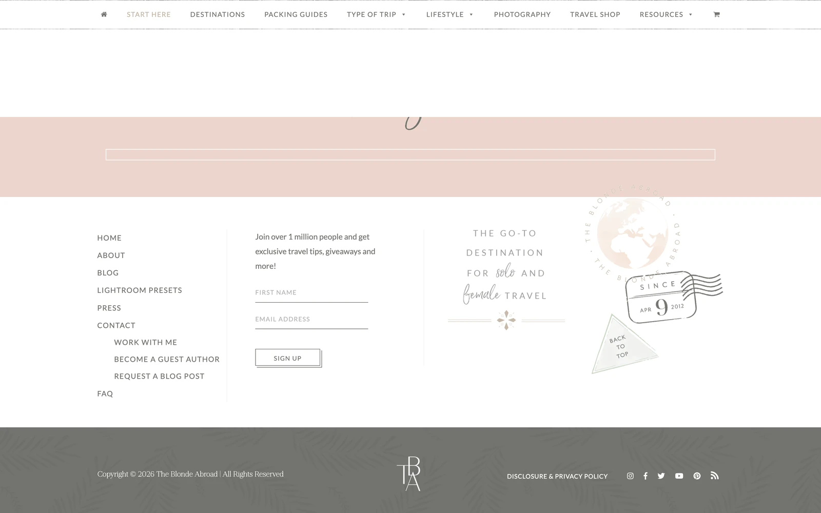 Bottom screenshot of TheBlondeAbroad.com