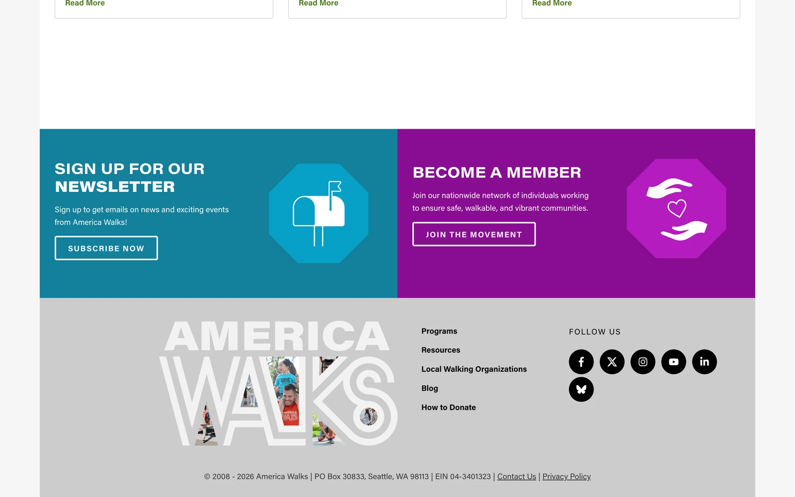 Bottom screenshot of AmericaWalks.org