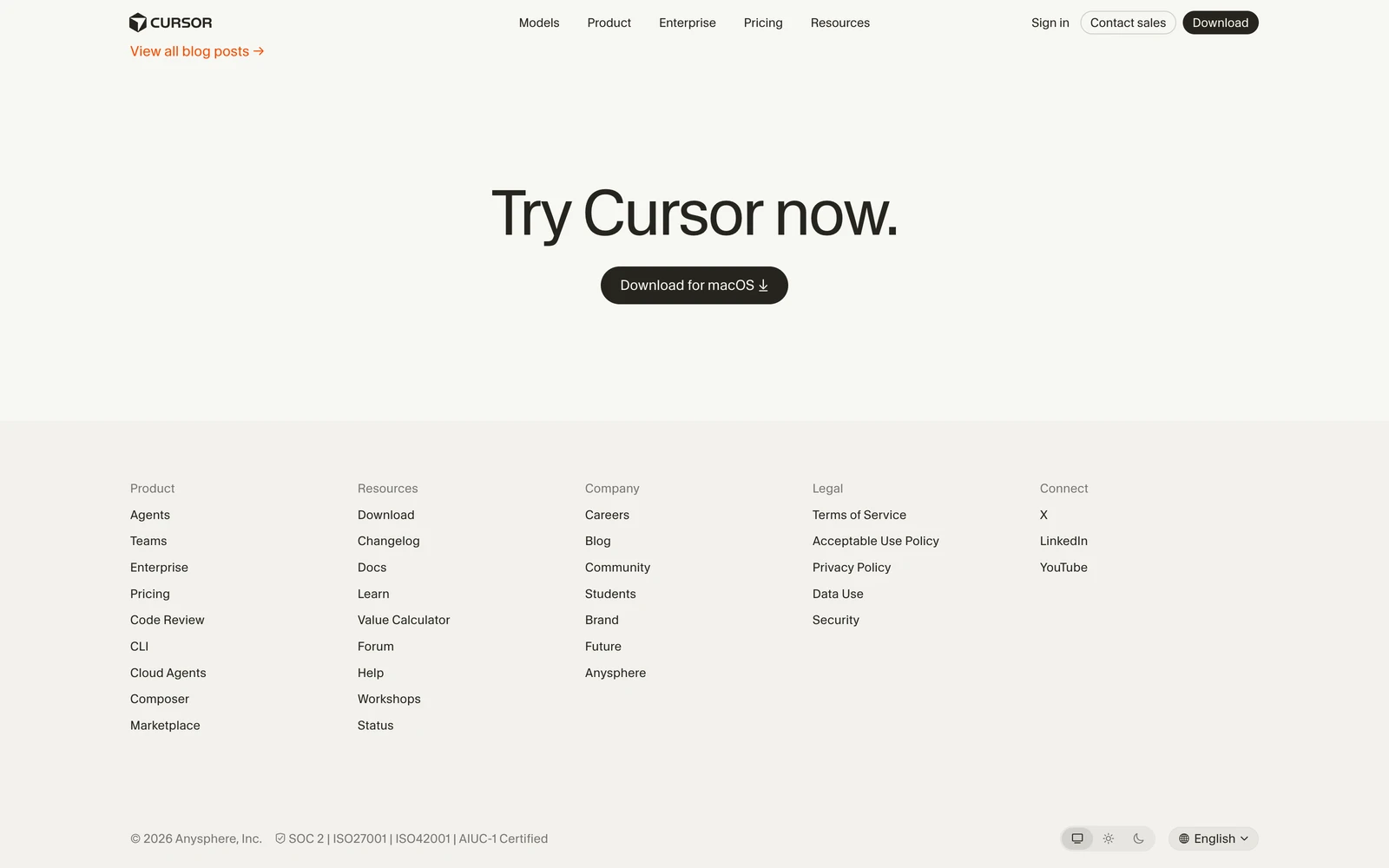 Bottom screenshot of Cursor.com