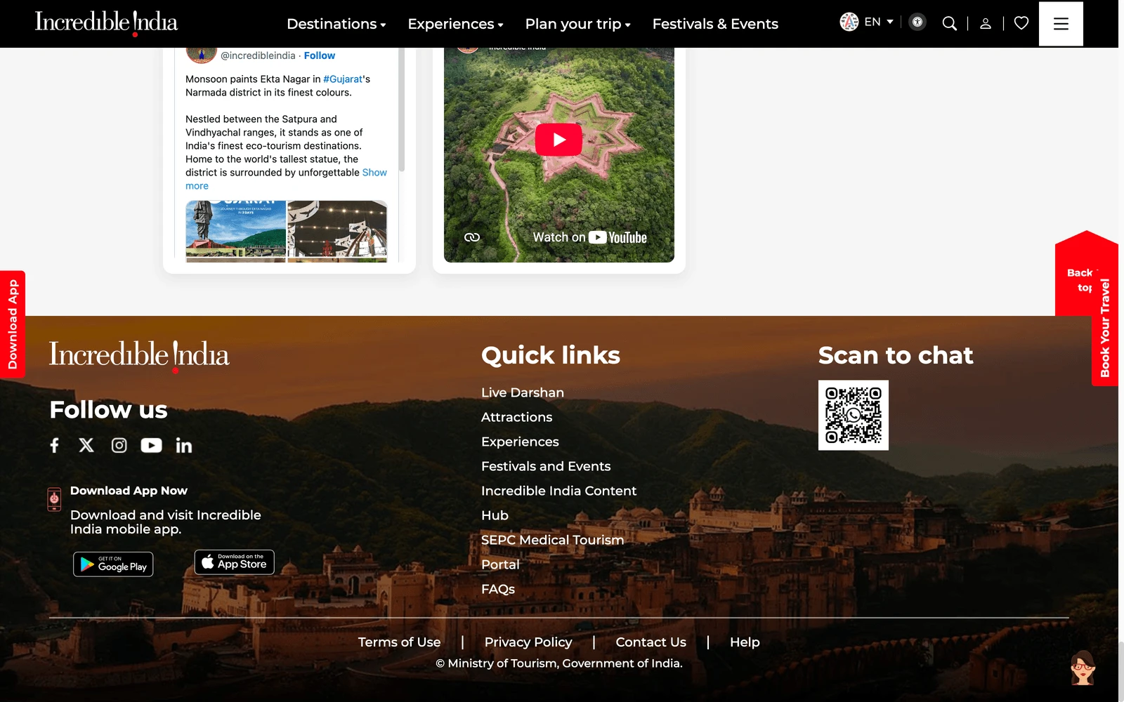 Bottom screenshot of IncredibleIndia.gov.in