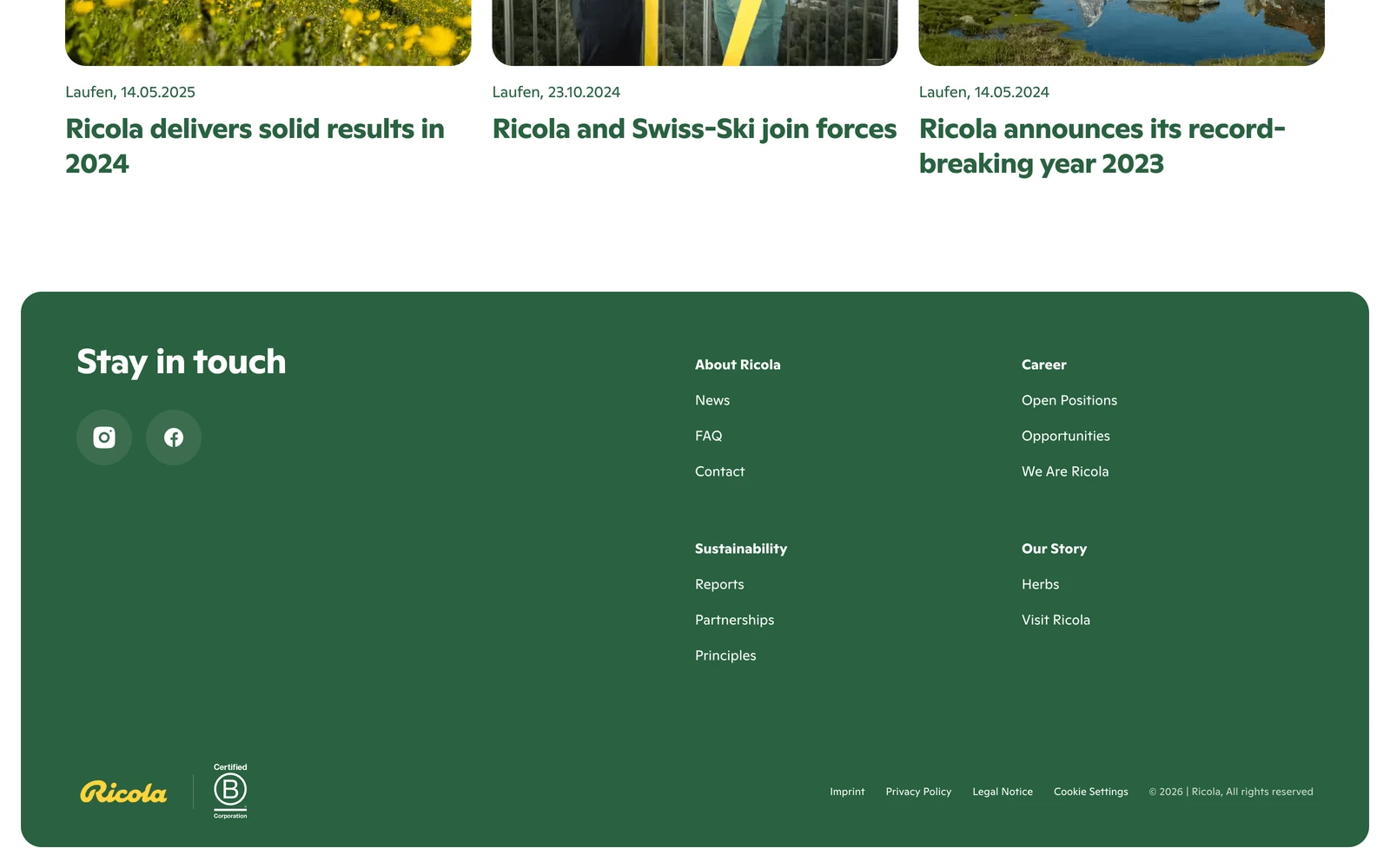 Bottom screenshot of Ricola.com