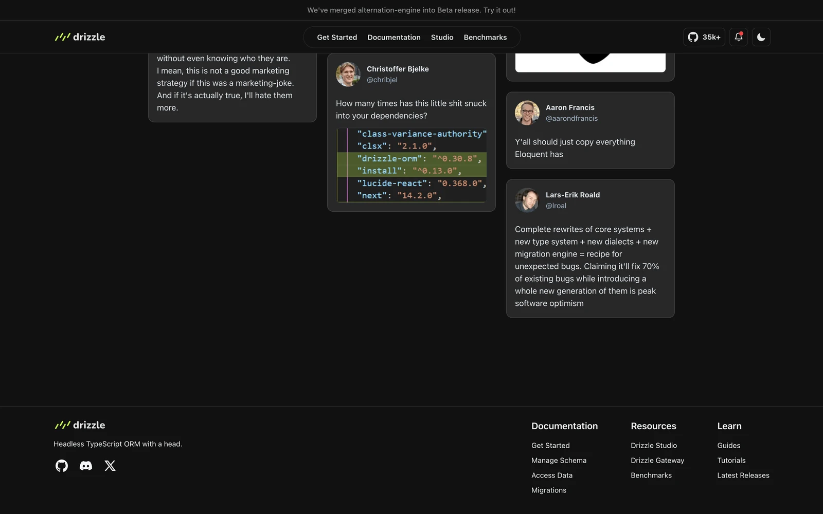 Bottom screenshot of Drizzle.team ORM