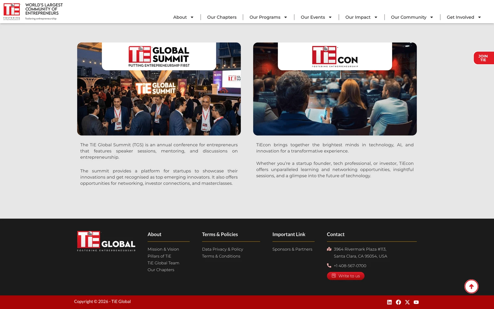 Bottom screenshot of TiE.org