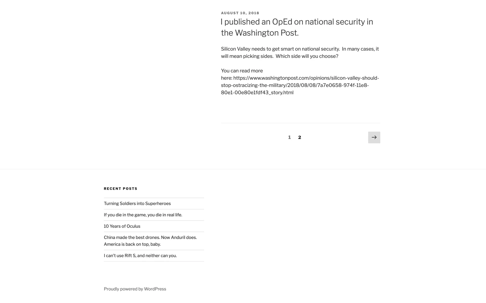 Bottom screenshot of PalmerLuckey.com