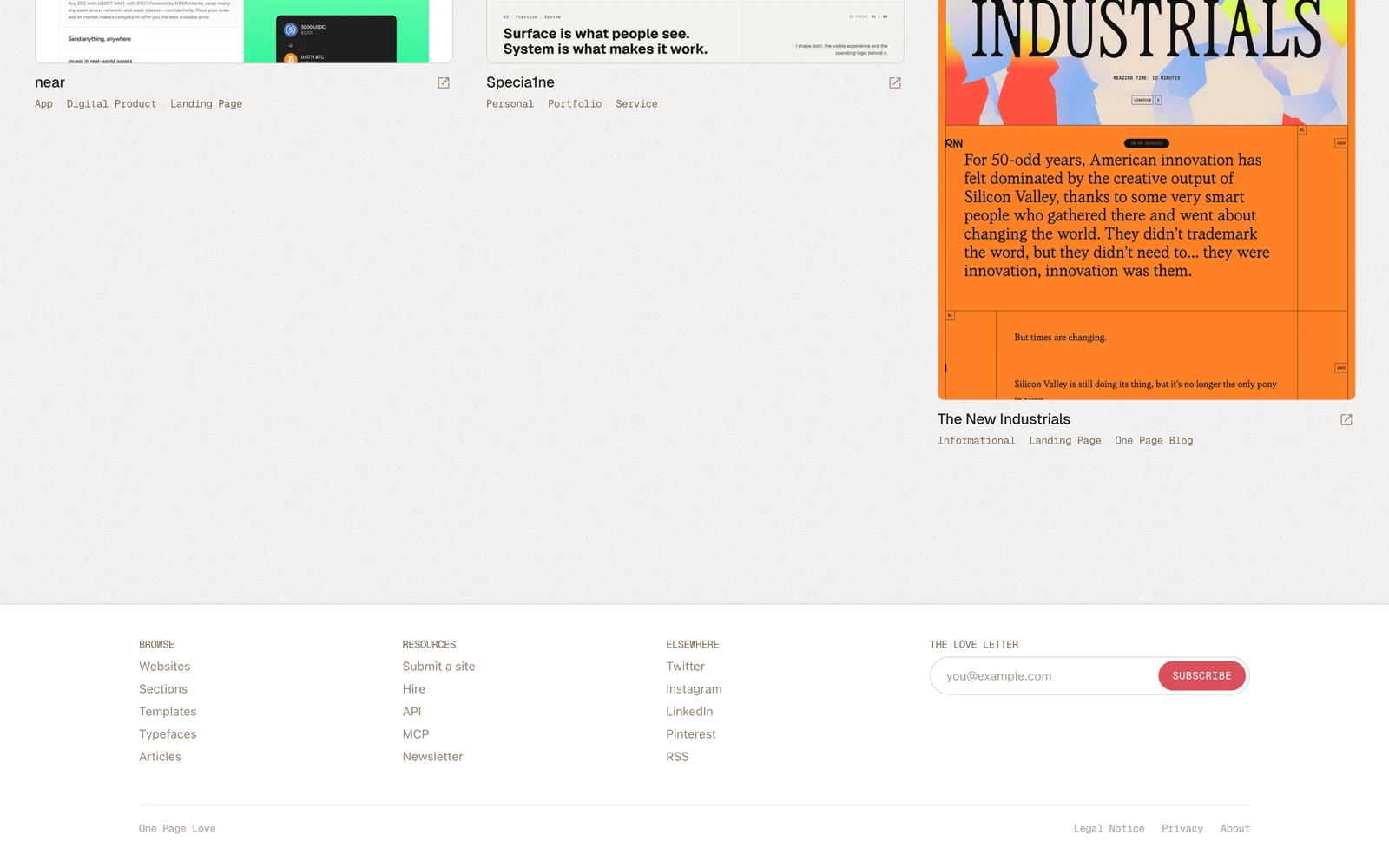 Bottom screenshot of OnePageLove.com