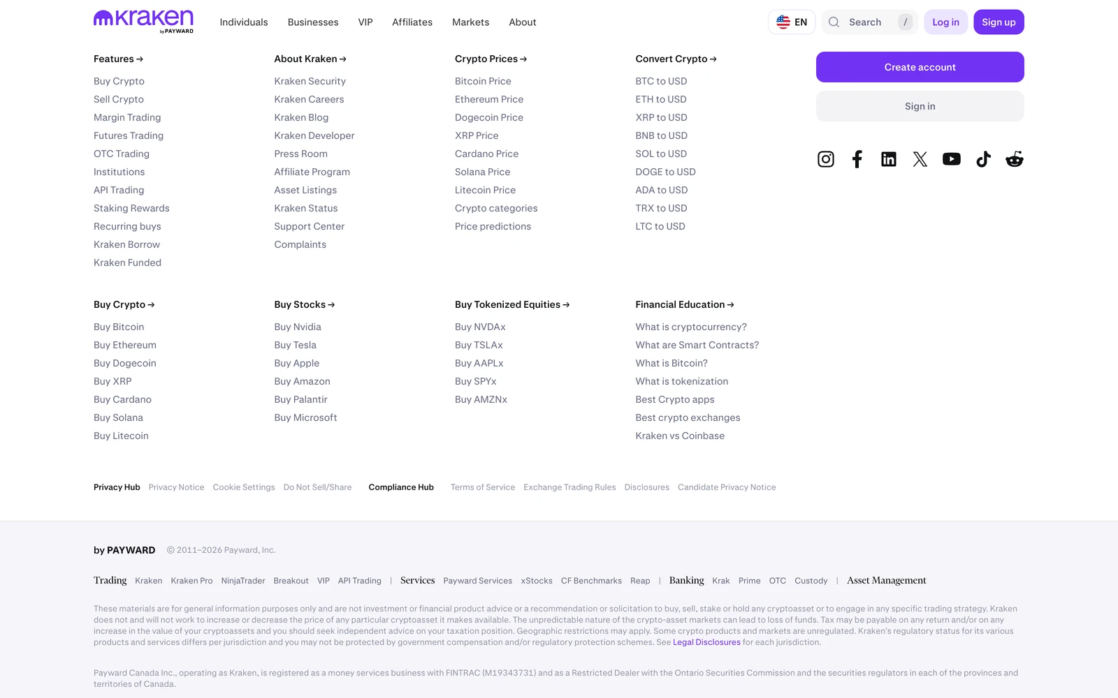 Bottom screenshot of Kraken.com