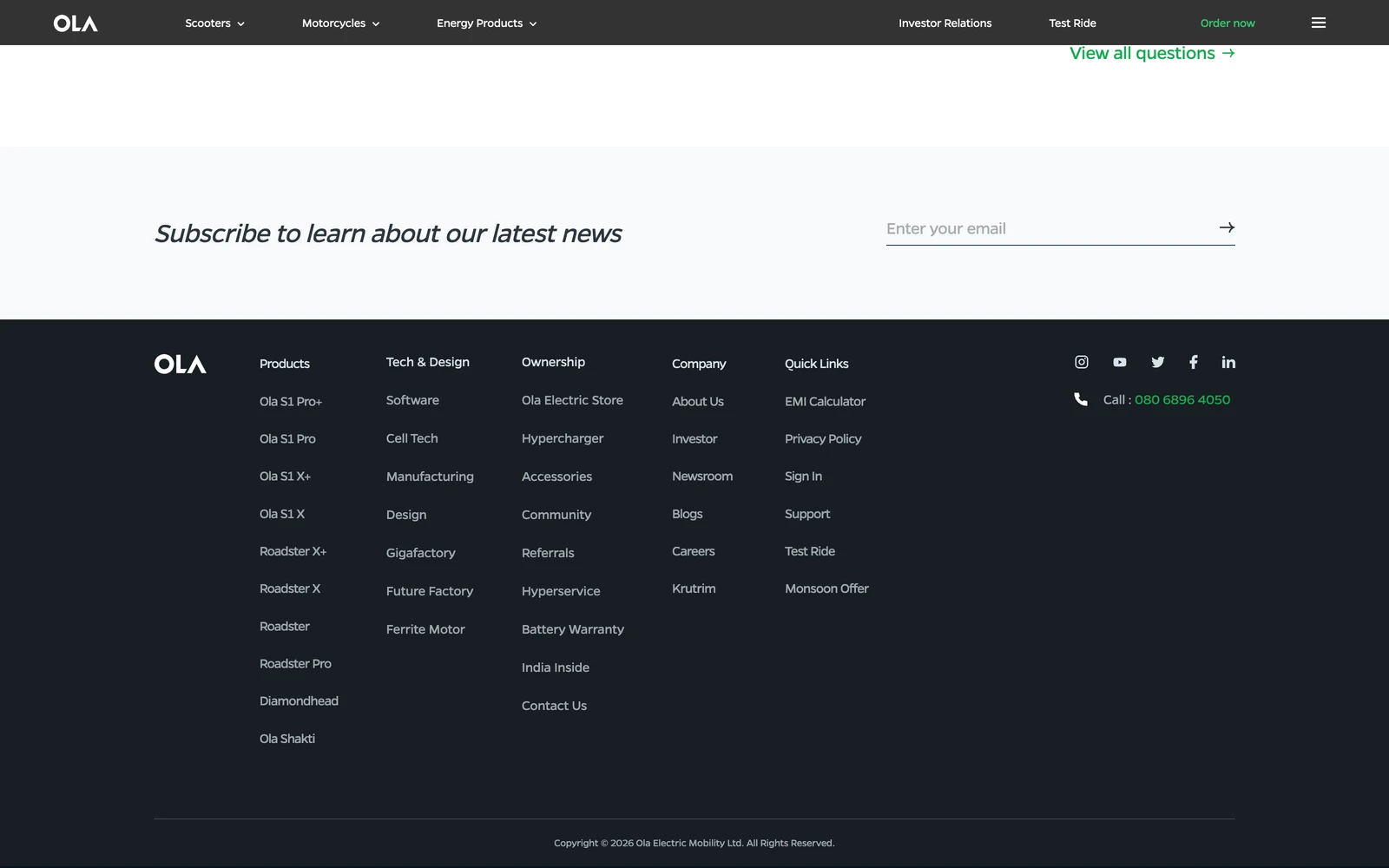 Bottom screenshot of OlaElectric.com