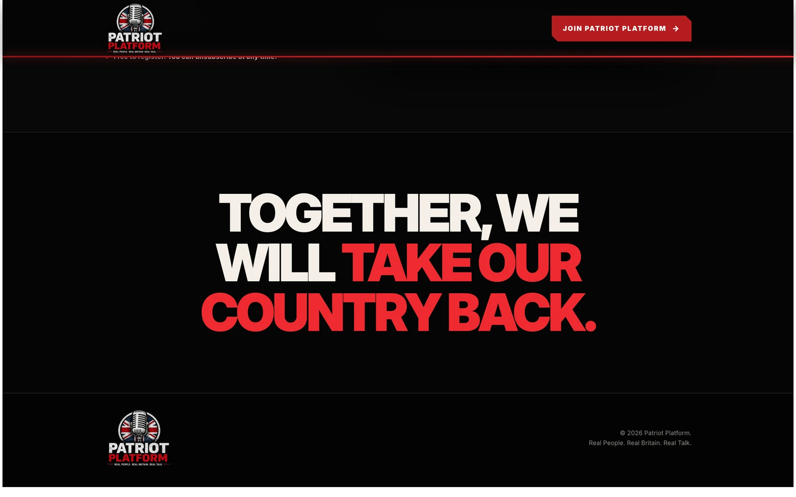 Bottom screenshot of PatriotPlatform.co.uk