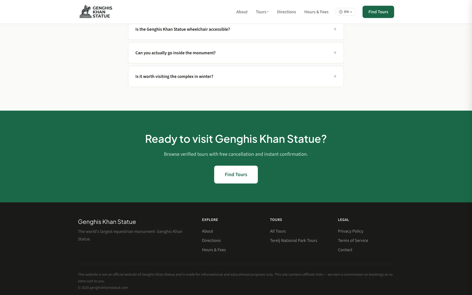 Bottom screenshot of GenghisKhanStatue.com