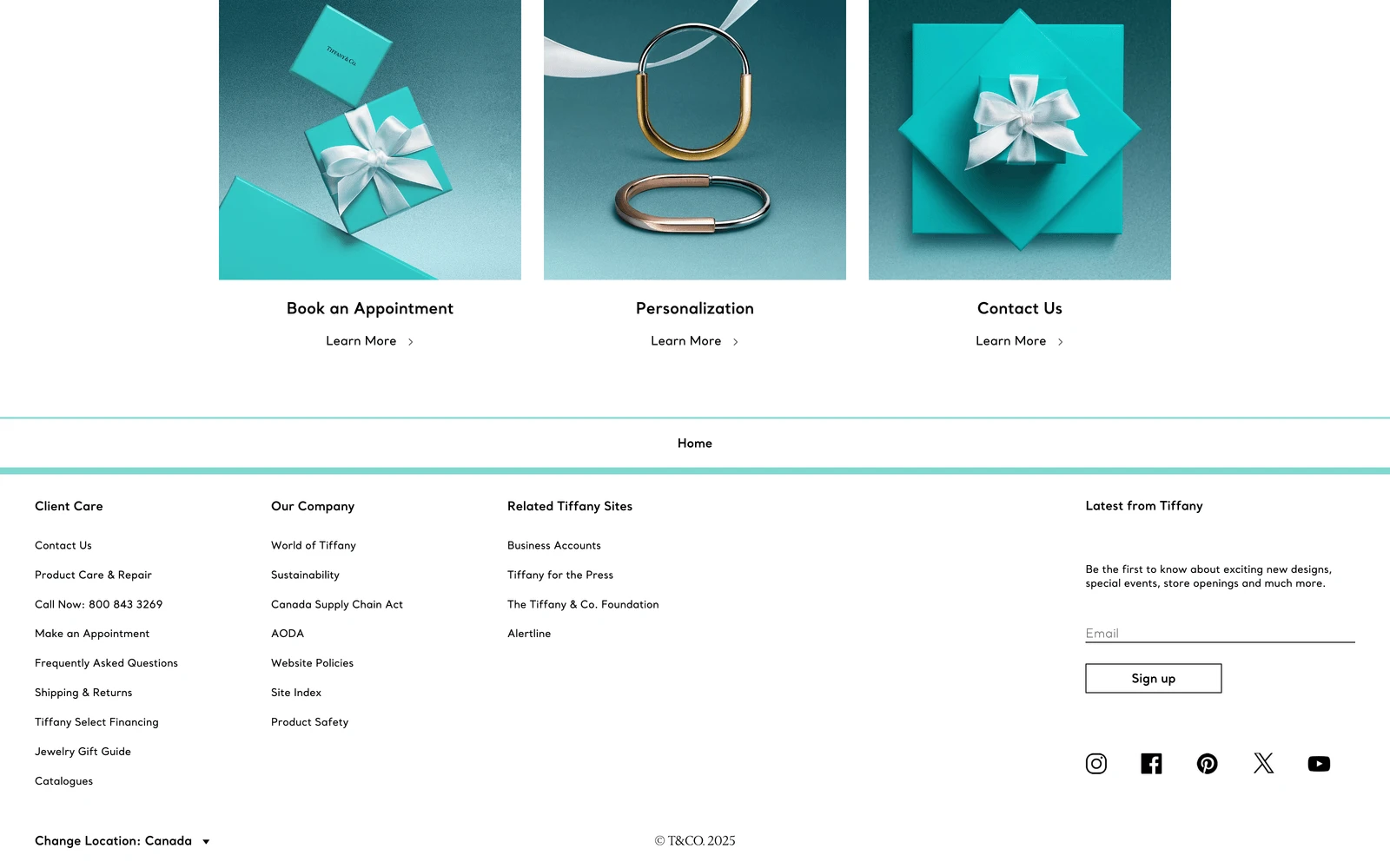 Bottom screenshot of Tiffany.ca
