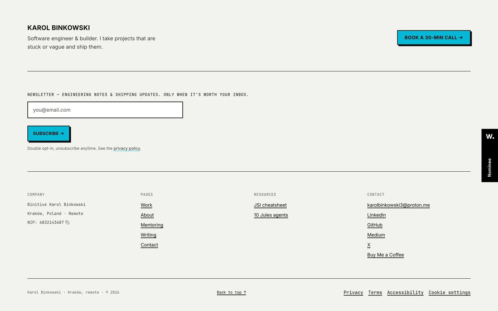 Bottom screenshot of KarolBinkow.ski