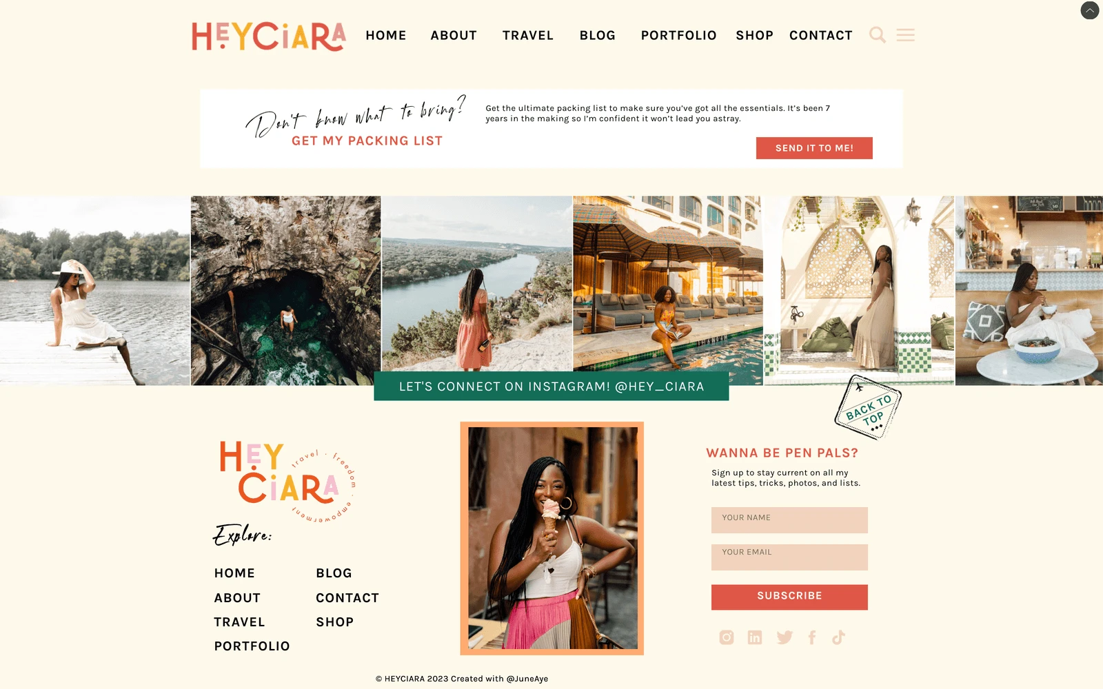 Bottom screenshot of HeyCiara.com