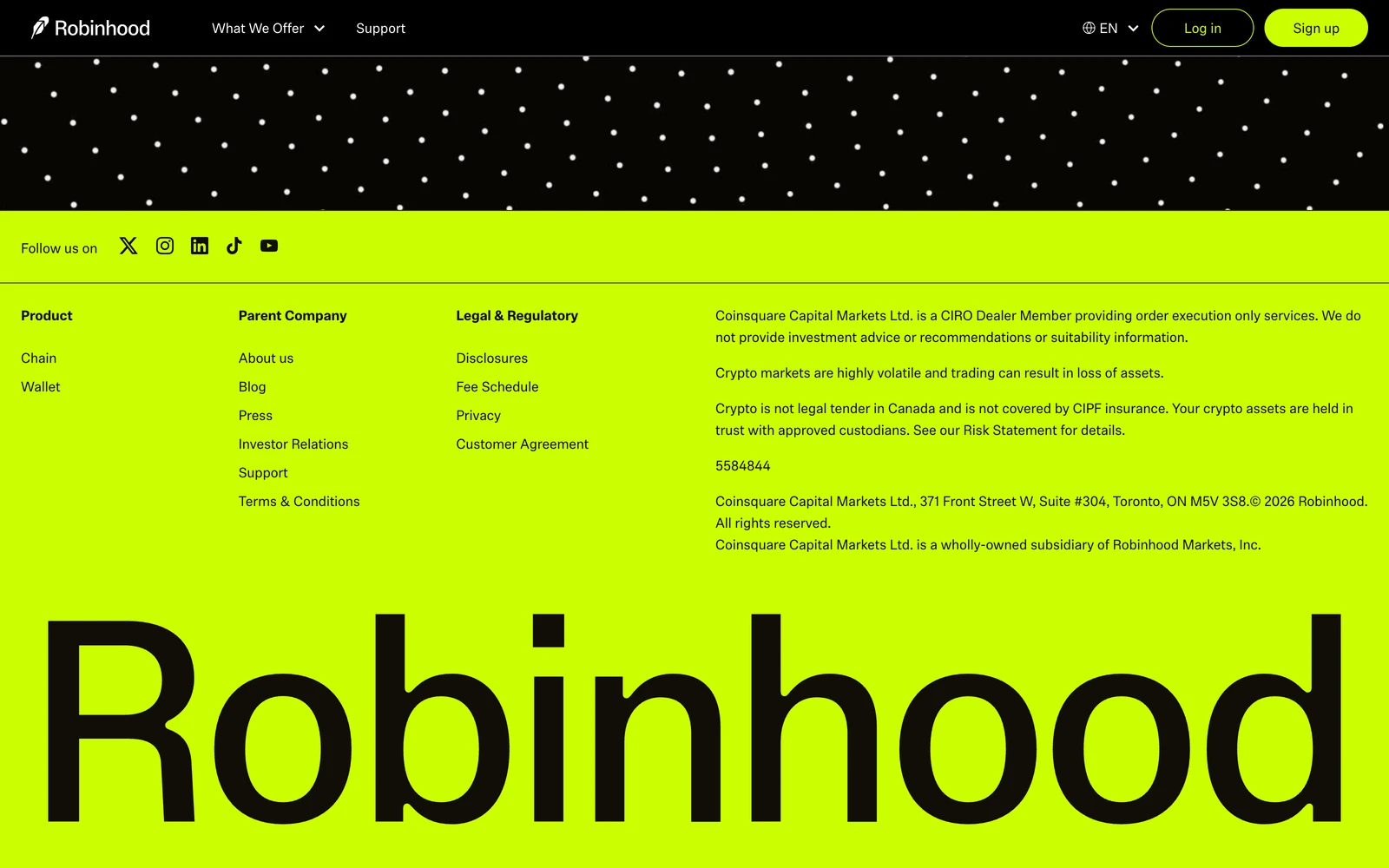 Bottom screenshot of Robinhood.com