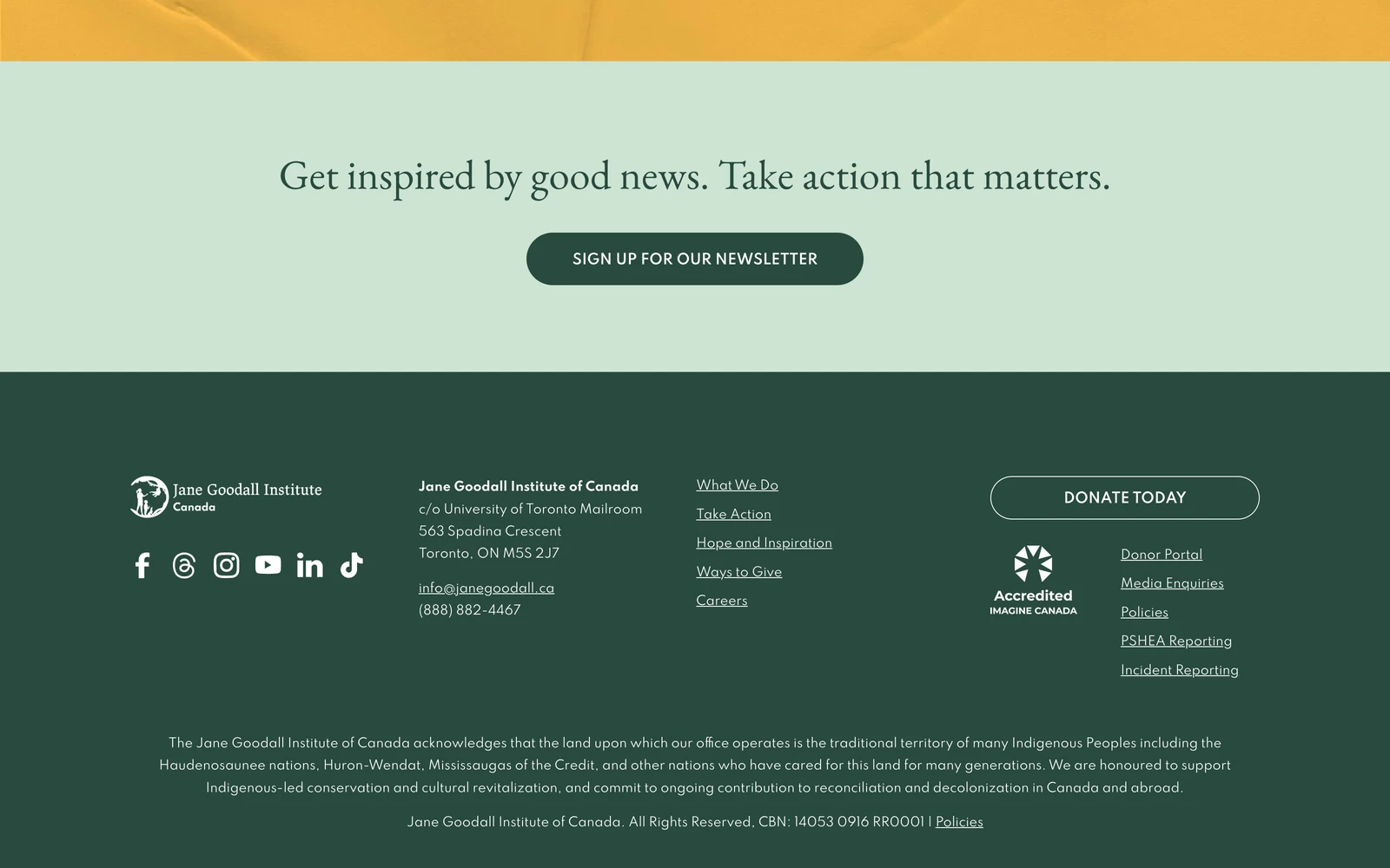 Bottom screenshot of JaneGoodall.ca