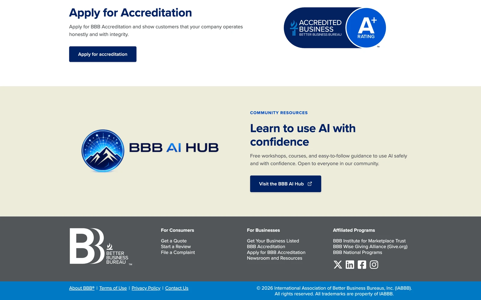Bottom screenshot of BBB.org