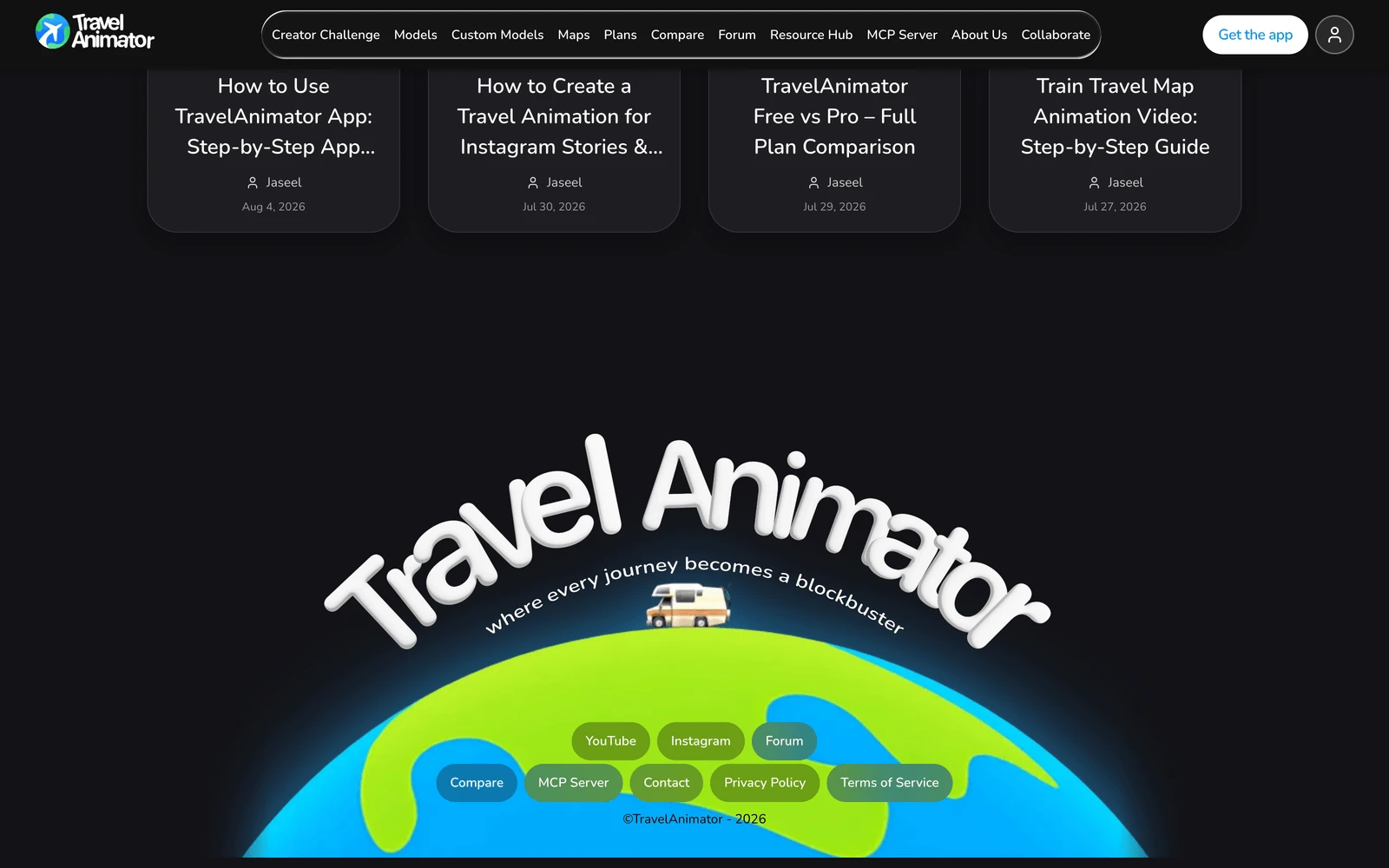 Bottom screenshot of TravelAnimator.com