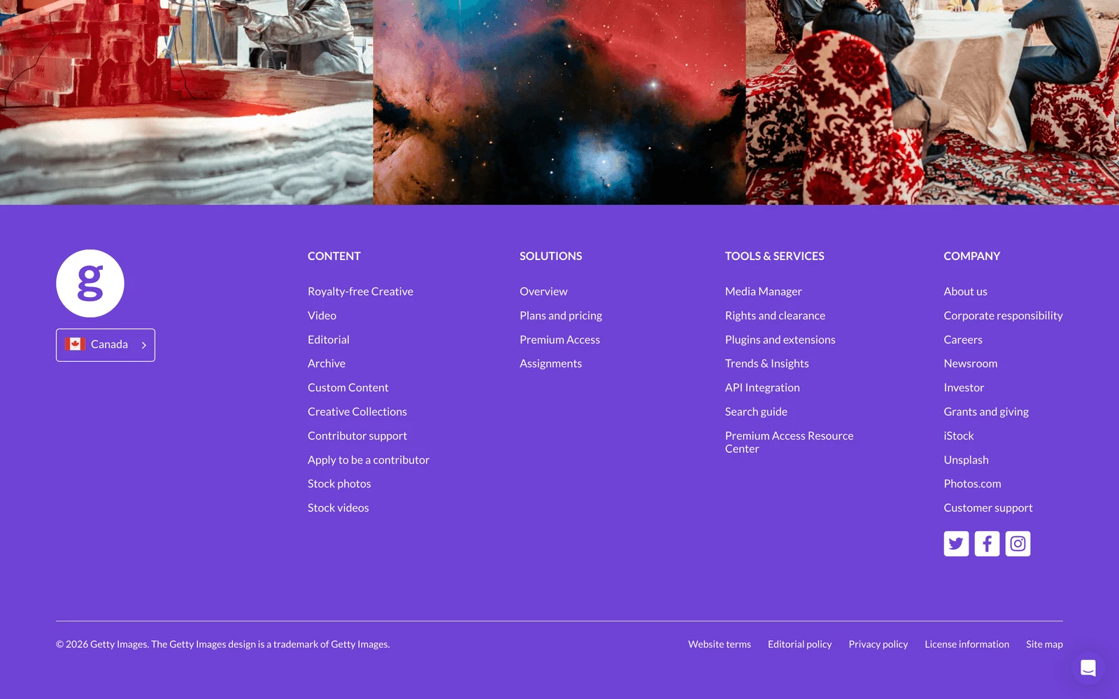 Bottom screenshot of GettyImages.ca
