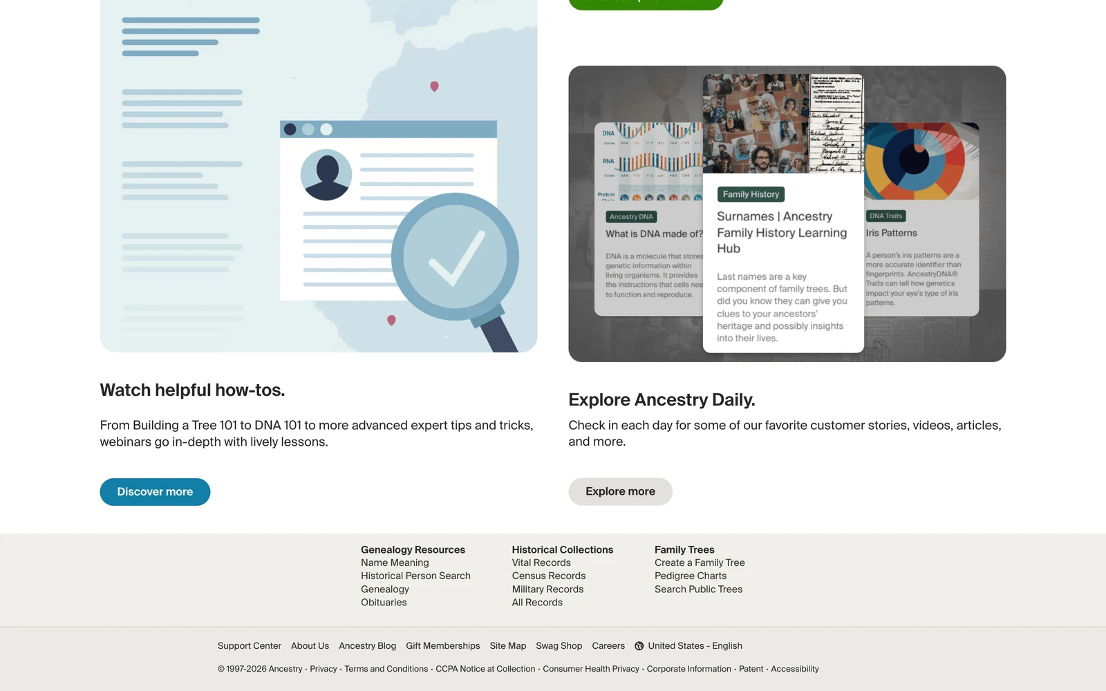 Bottom screenshot of Ancestry.com