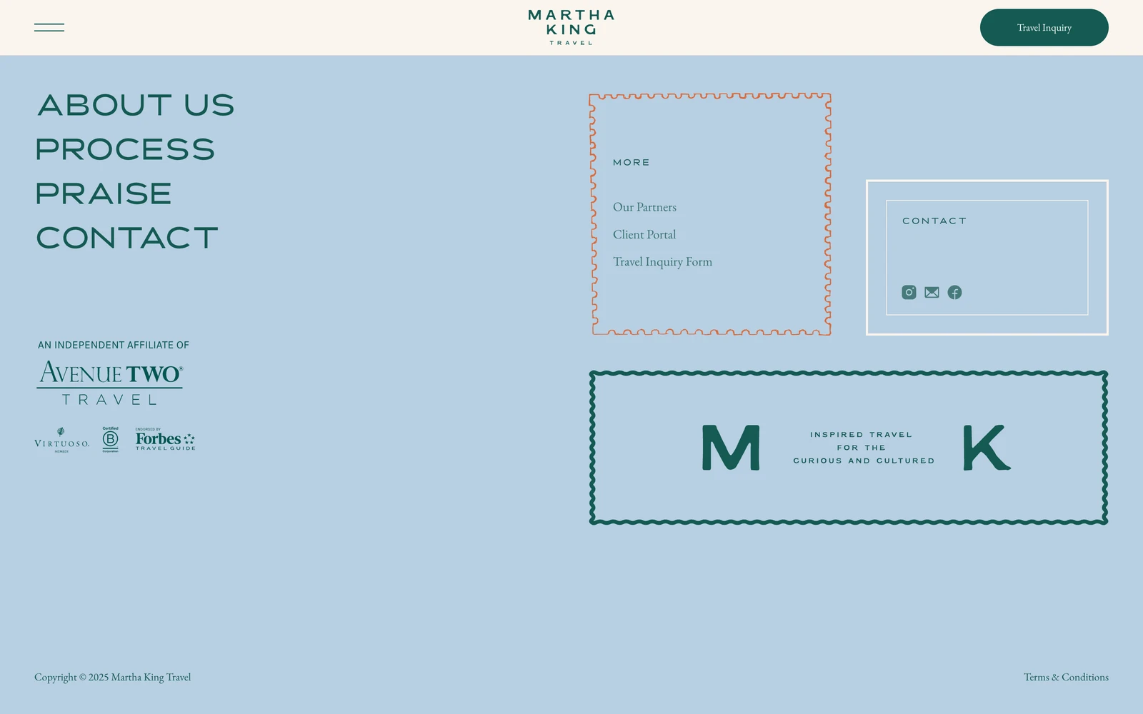 Bottom screenshot of MarthaKingTravel.com