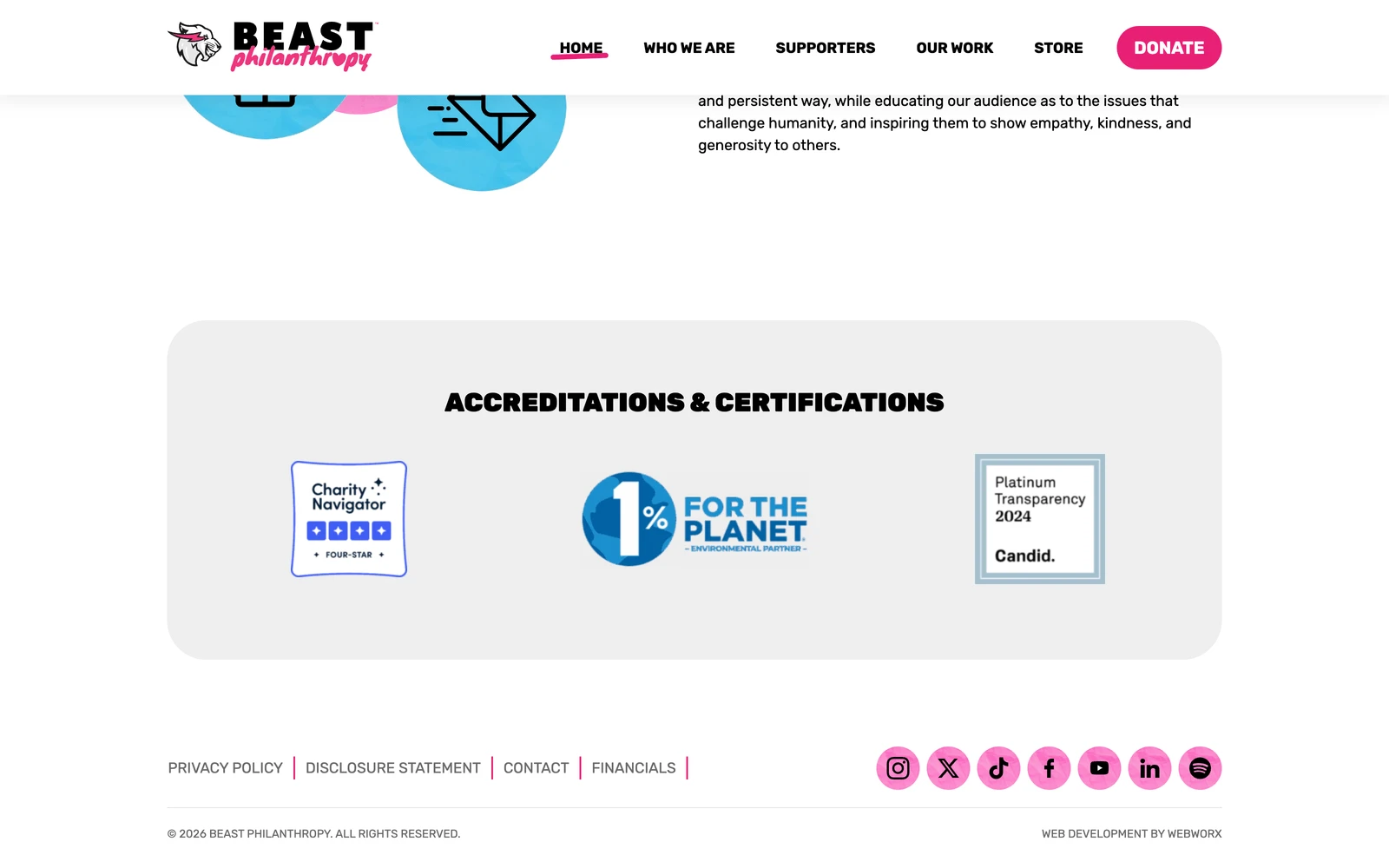 Bottom screenshot of BeastPhilanthropy.org