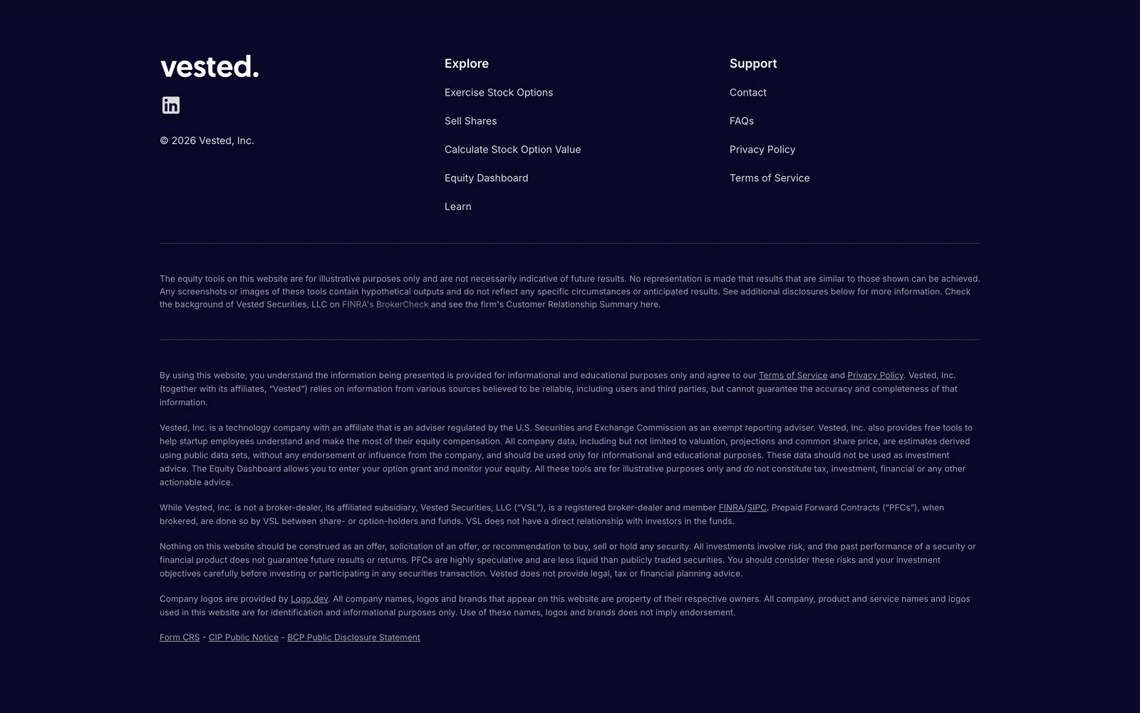 Bottom screenshot of Vested.co