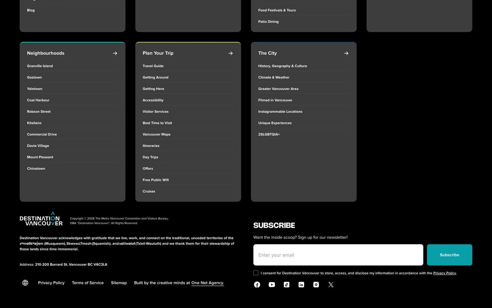 Bottom screenshot of DestinationVancouver.com