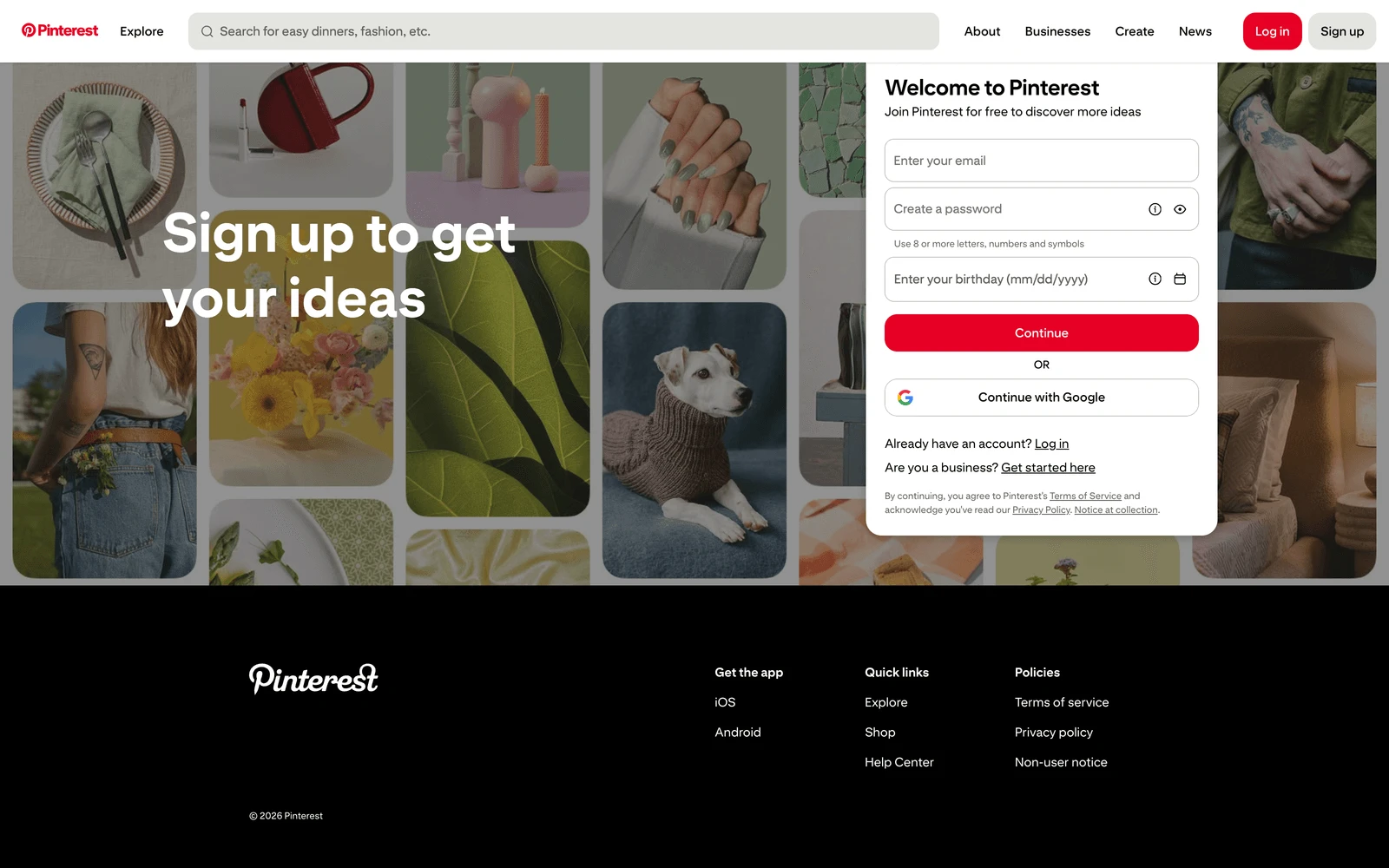 Bottom screenshot of Pinterest.com