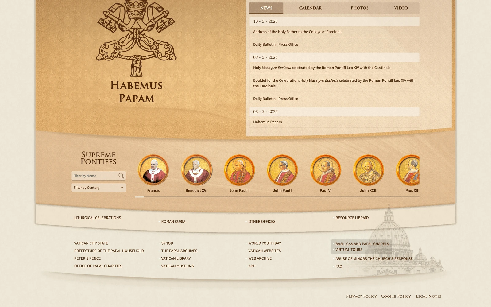 Bottom screenshot of Vatican.va