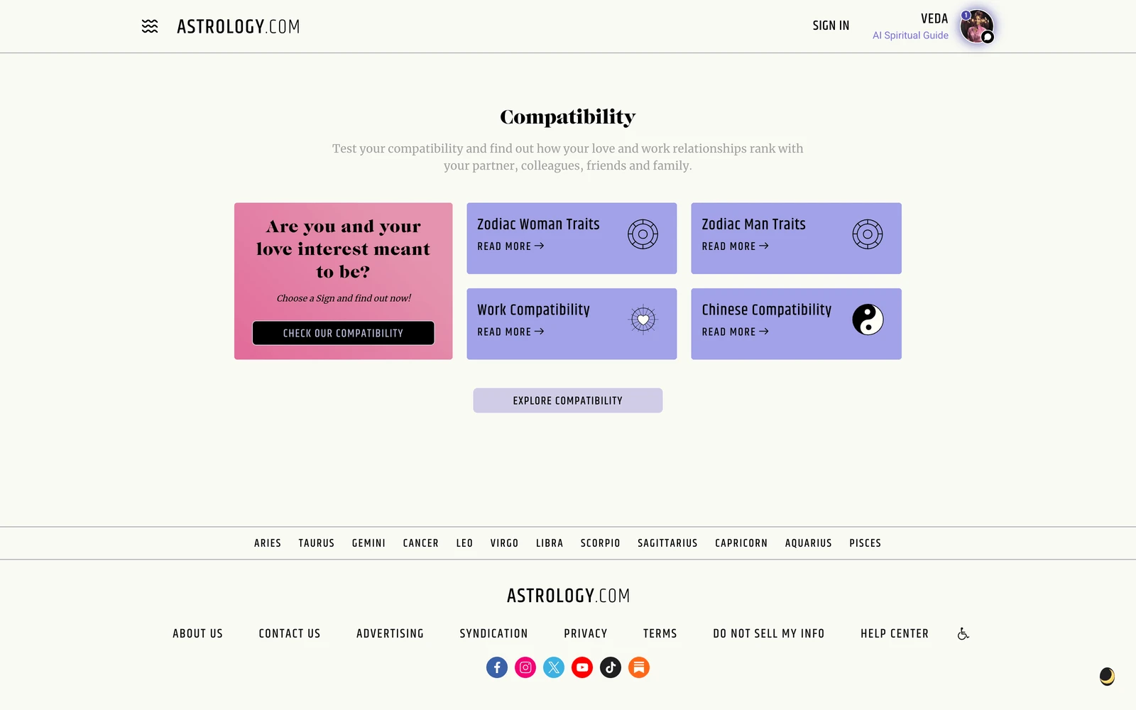 Bottom screenshot of Astrology.com