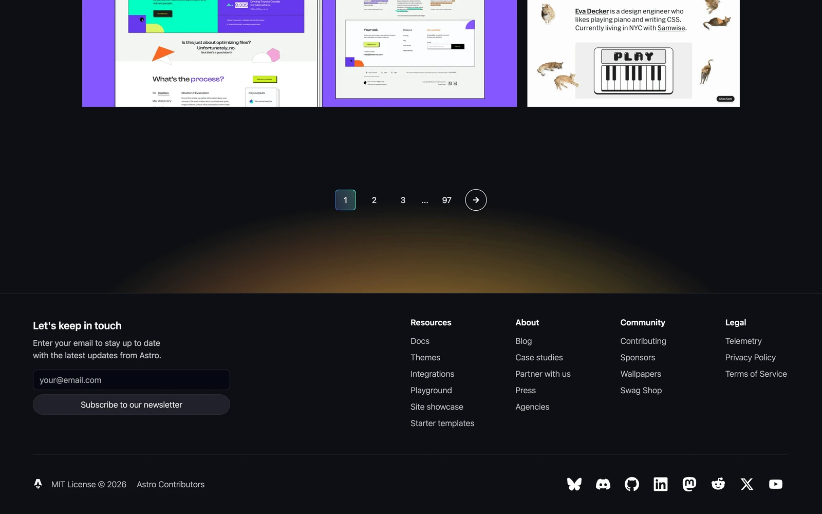 Bottom screenshot of Astro.build Showcase