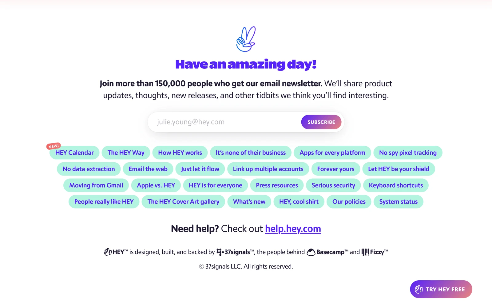 Bottom screenshot of Hey.com