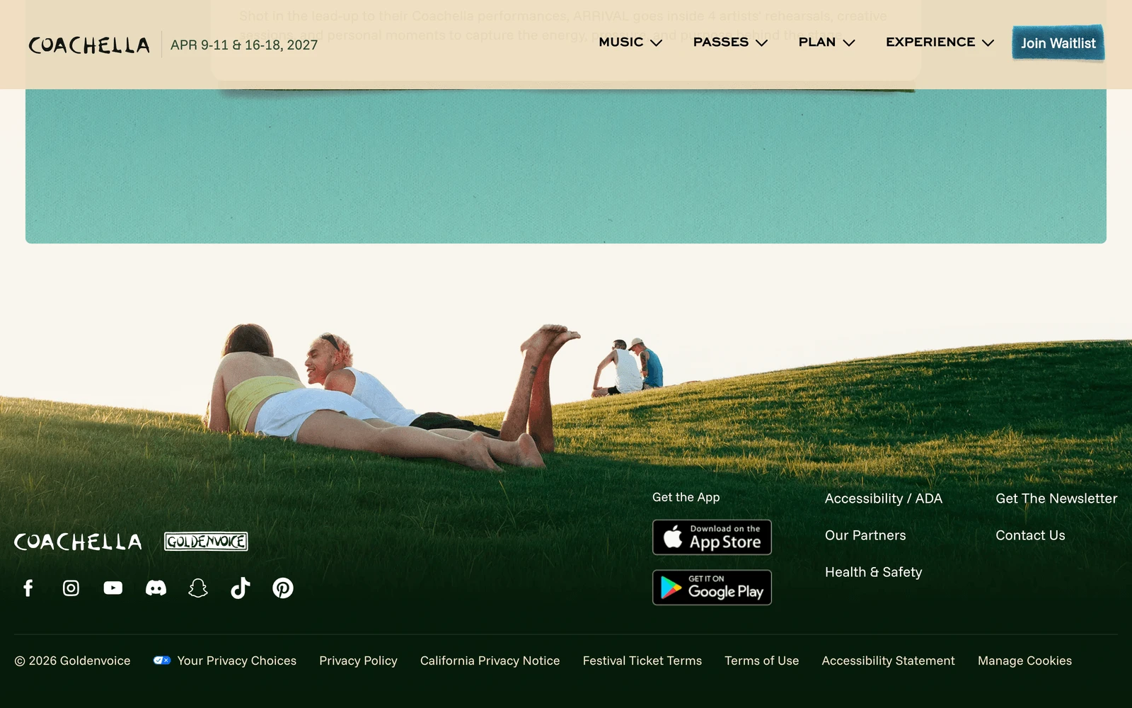 Bottom screenshot of Coachella.com