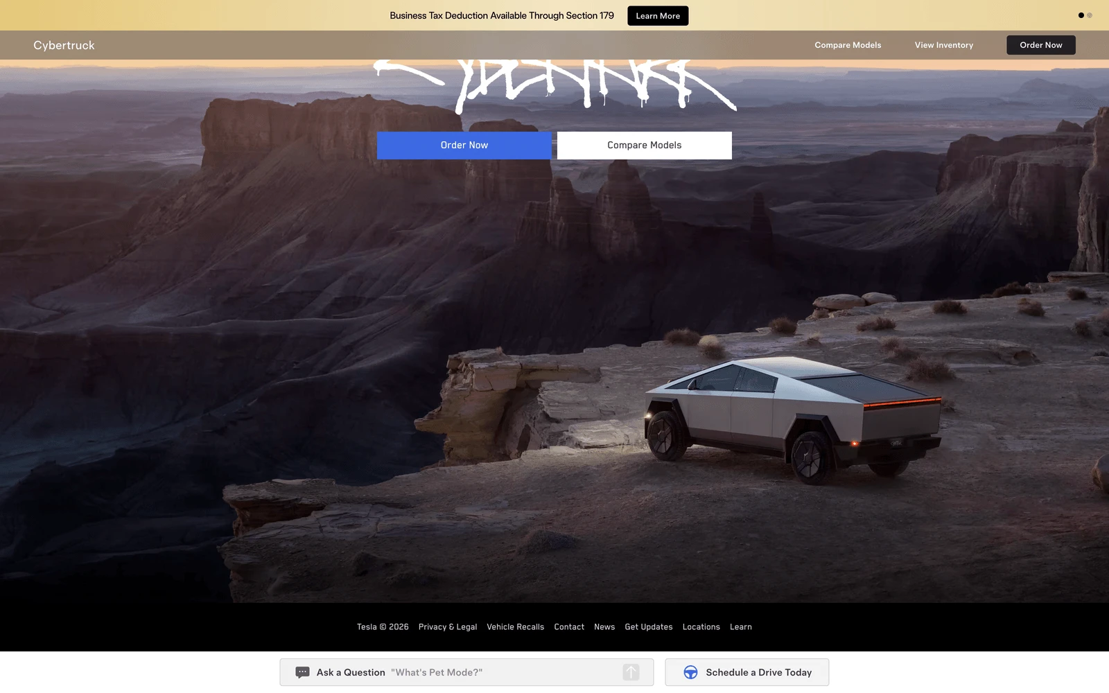 Bottom screenshot of Tesla.com Cybertruck