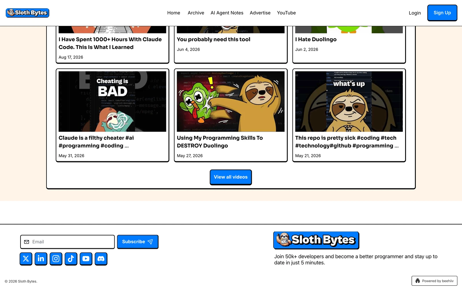 Bottom screenshot of SlothBytes.dev