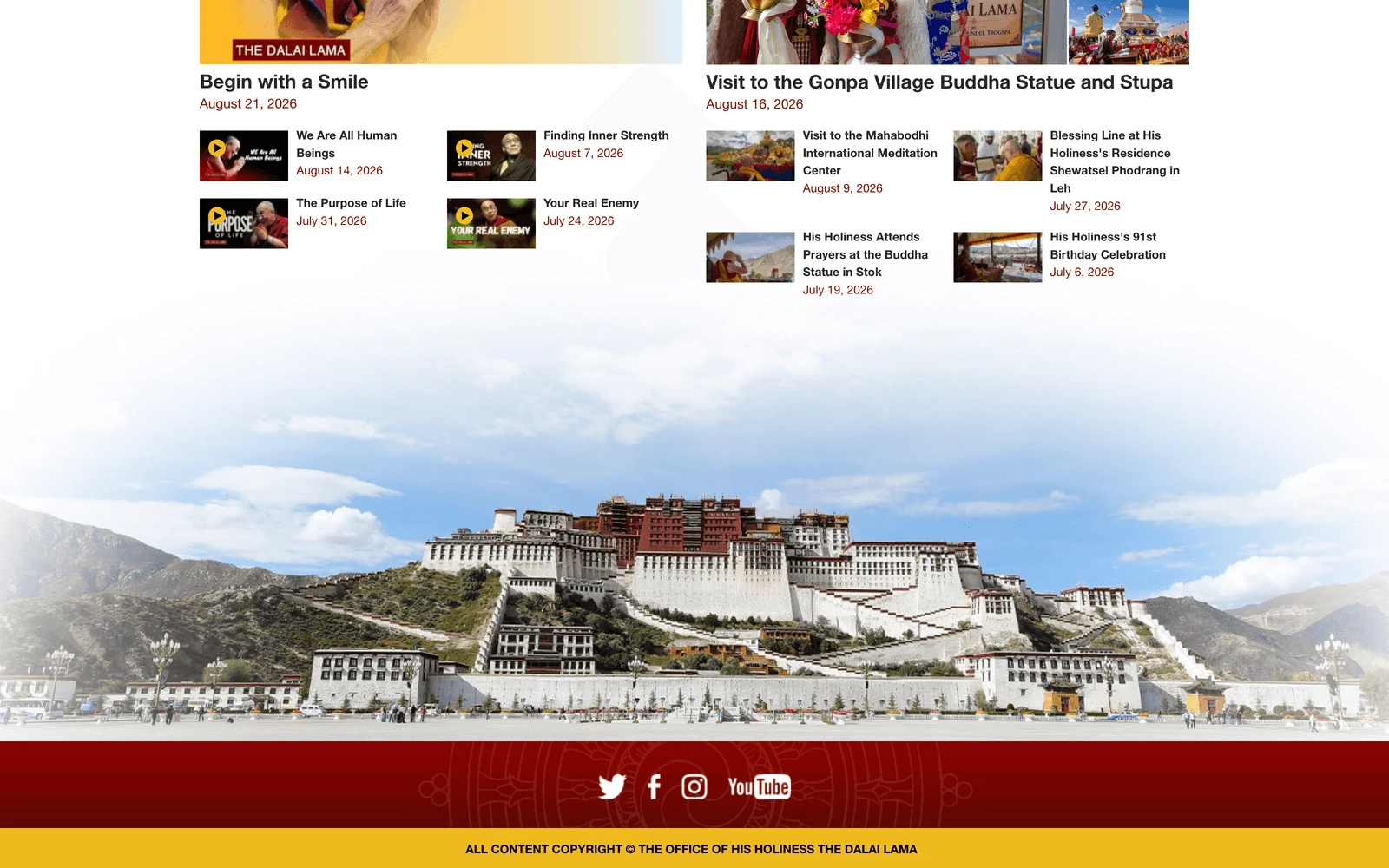 Bottom screenshot of DalaiLama.com