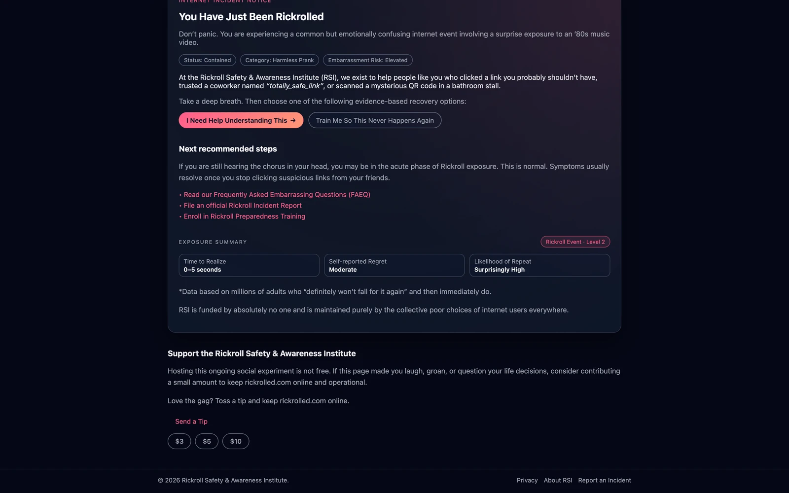 Bottom screenshot of RickRolled.com