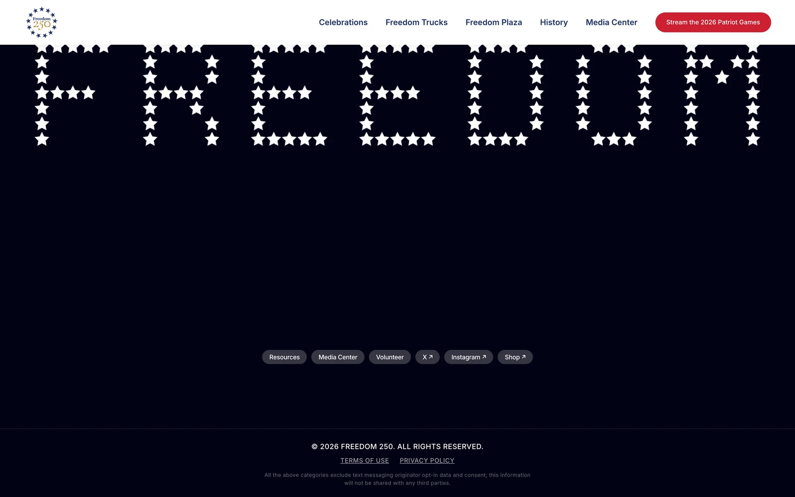 Bottom screenshot of Freedom250.org