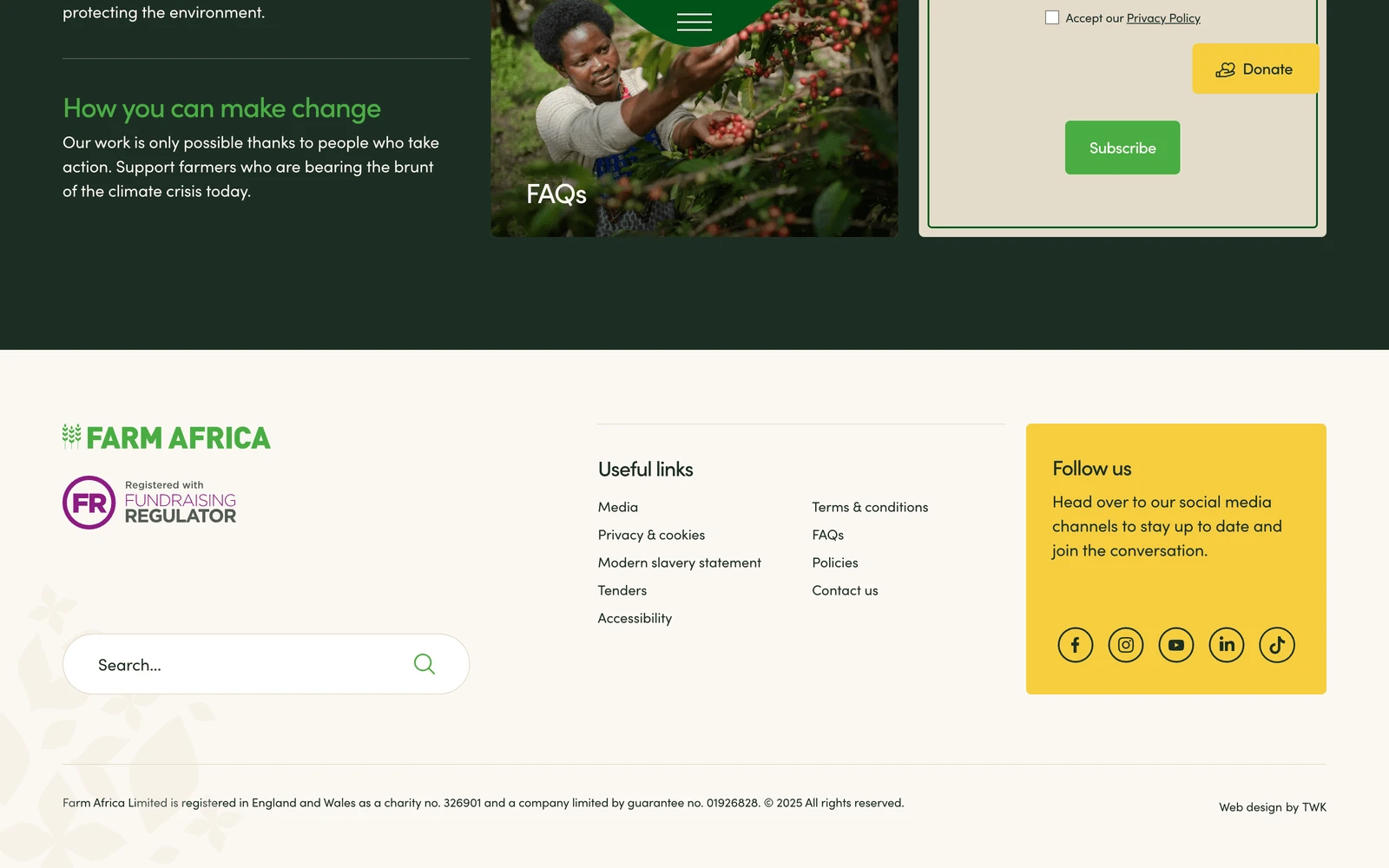 Bottom screenshot of FarmAfrica.org