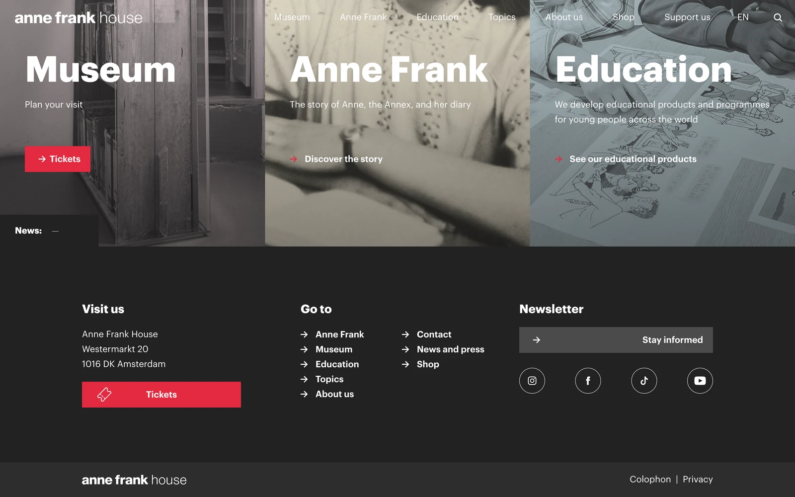 Bottom screenshot of AnneFrank.org